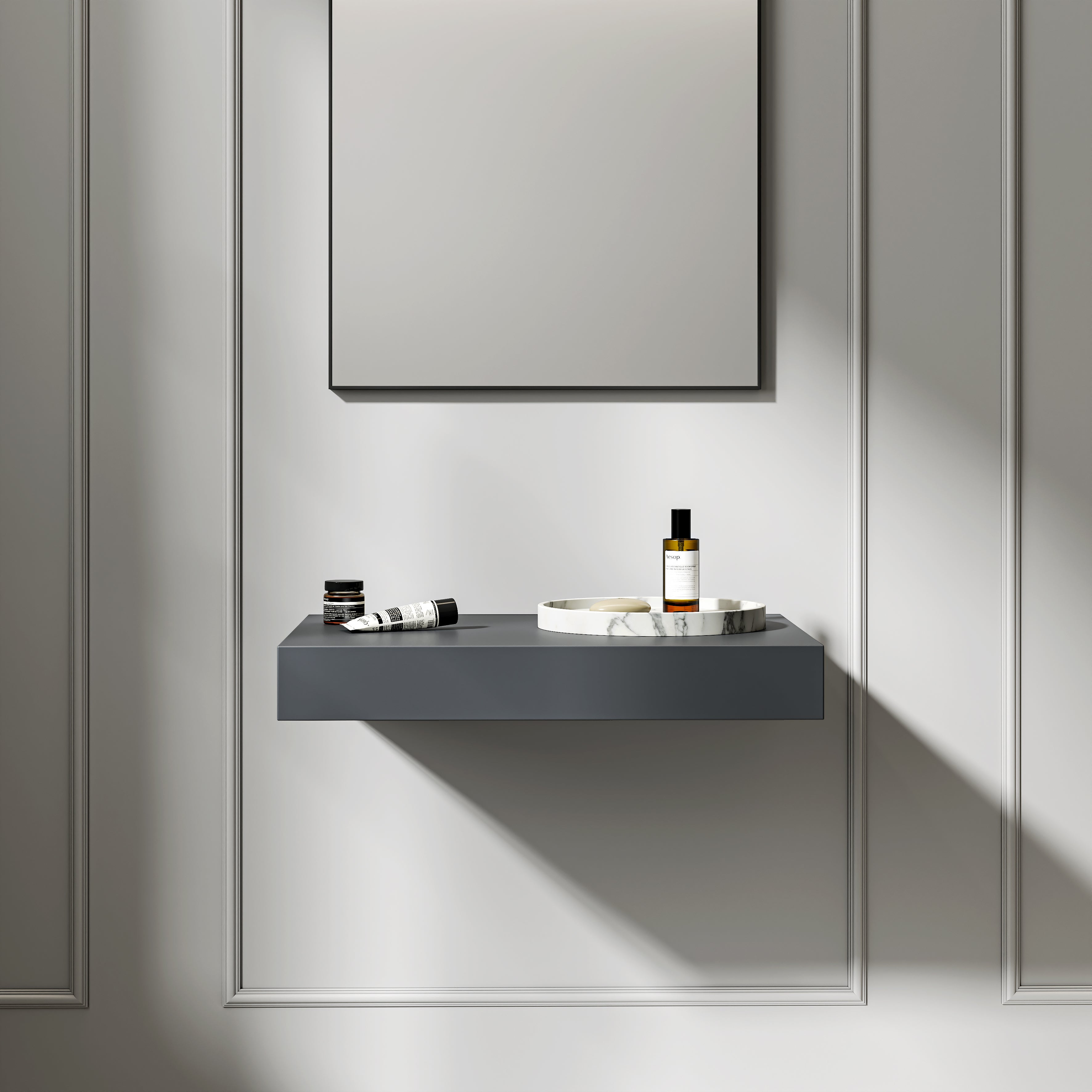 Stone Resin Wall Hung Countertop Basin Shelf (660mm Wide - Slate)