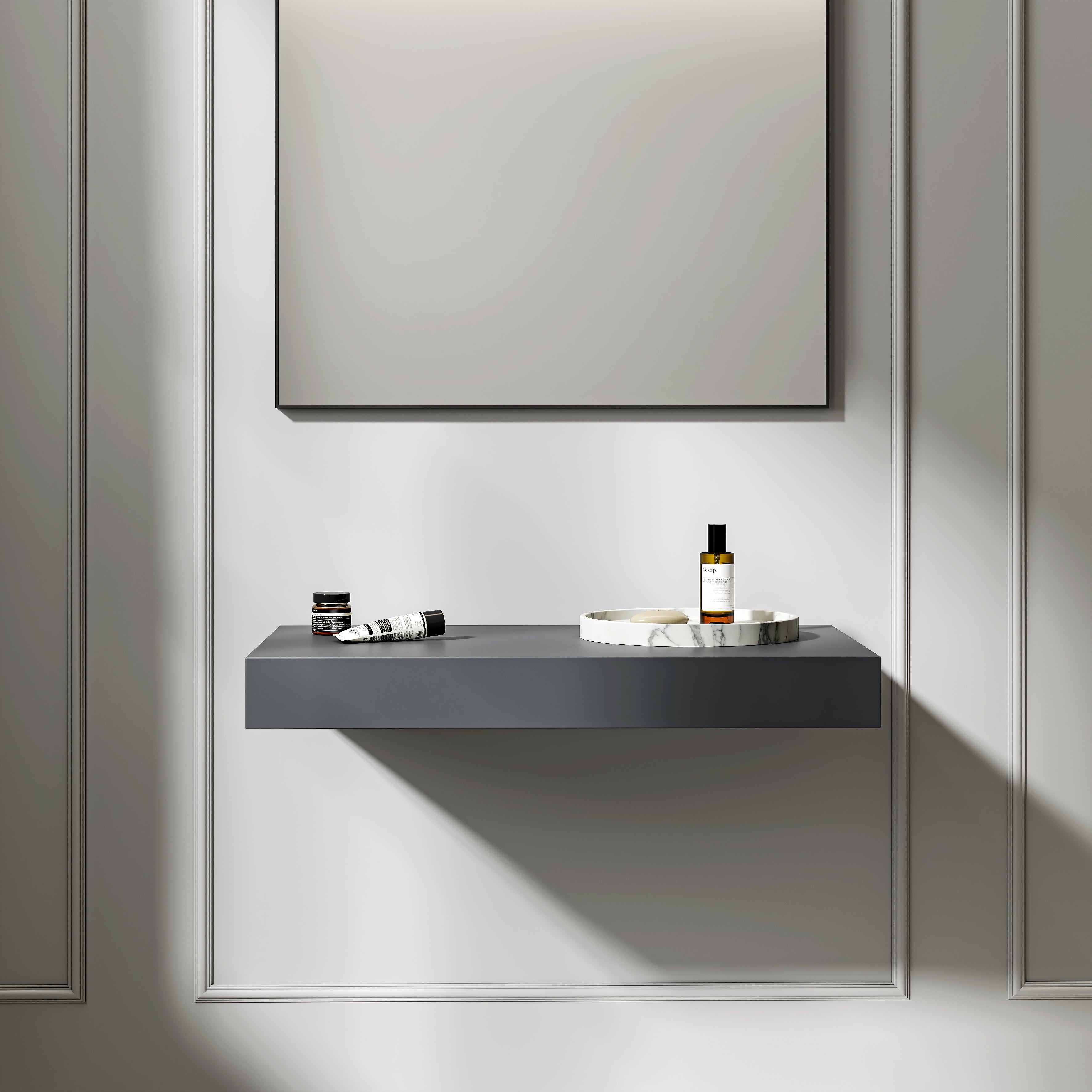 Stone Resin Wall Hung Countertop Basin Shelf (800mm Wide - Slate)