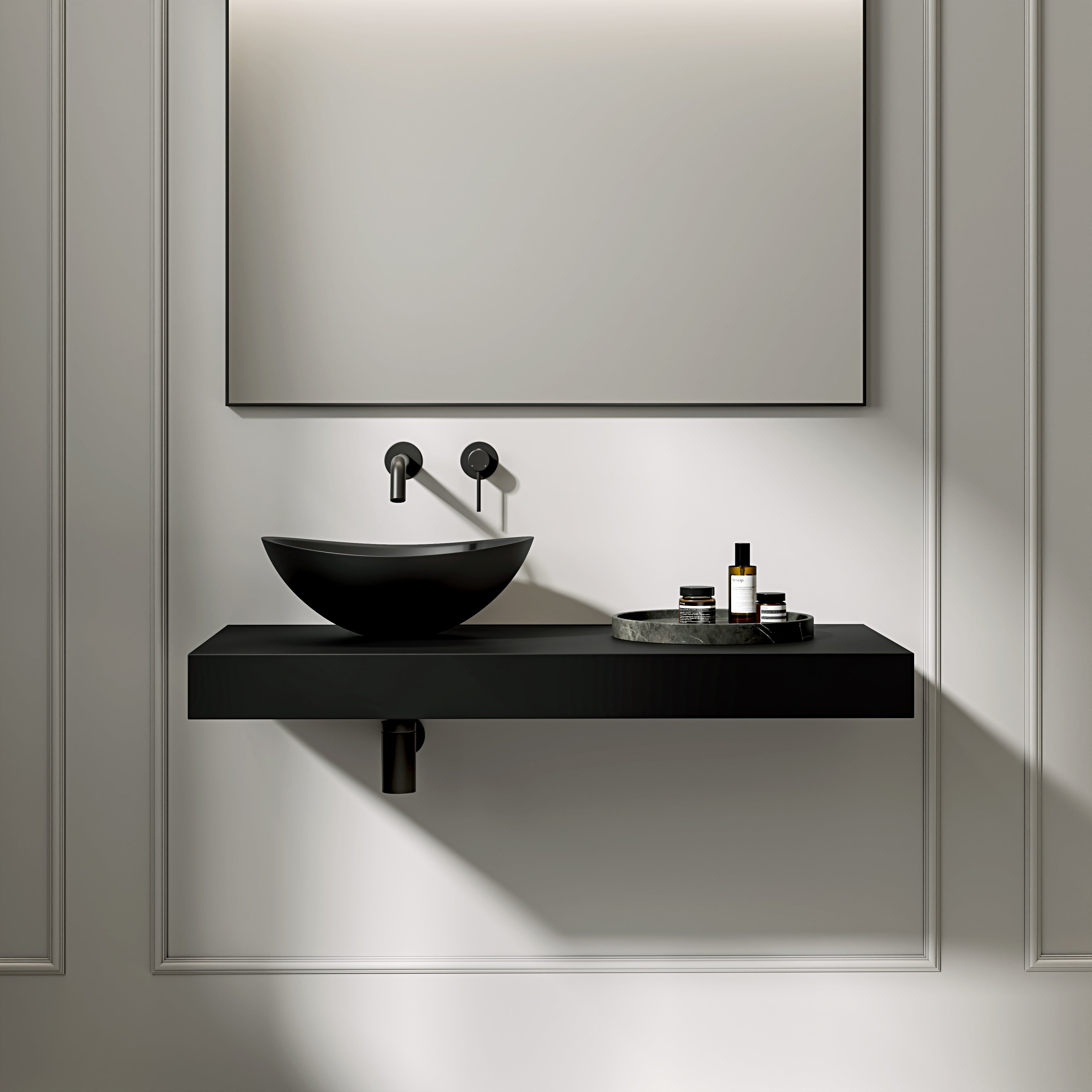 Stone Resin Wall Hung Countertop Basin Shelf (1000mm Wide - Matte Black)
