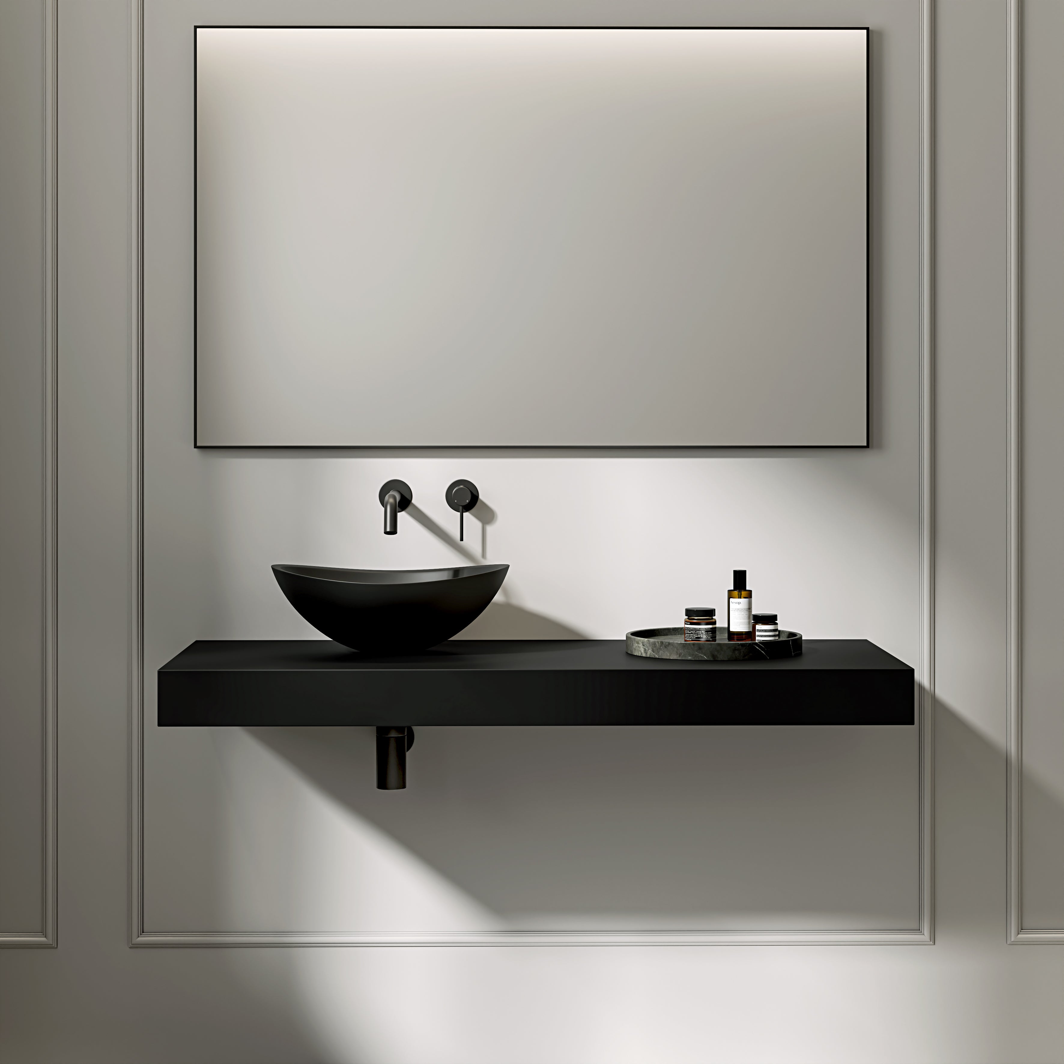 Stone Resin Wall Hung Countertop Basin Shelf (1200mm Wide - Matte Black)