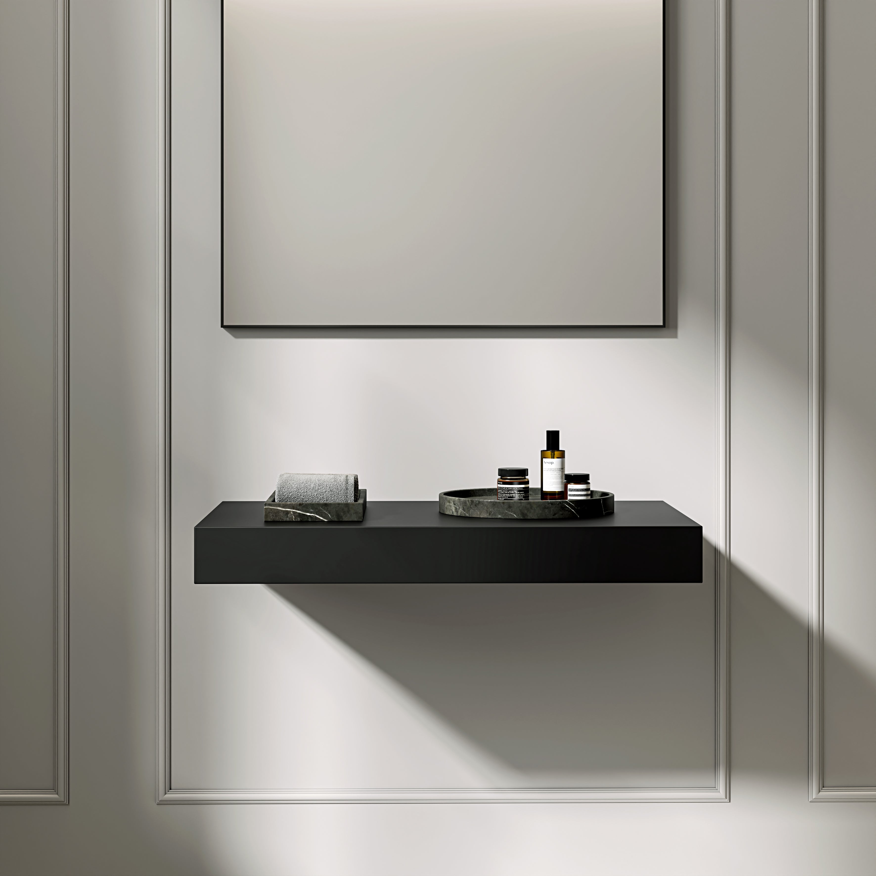 Stone Resin Wall Hung Countertop Basin Shelf (800mm Wide - Matte Black)