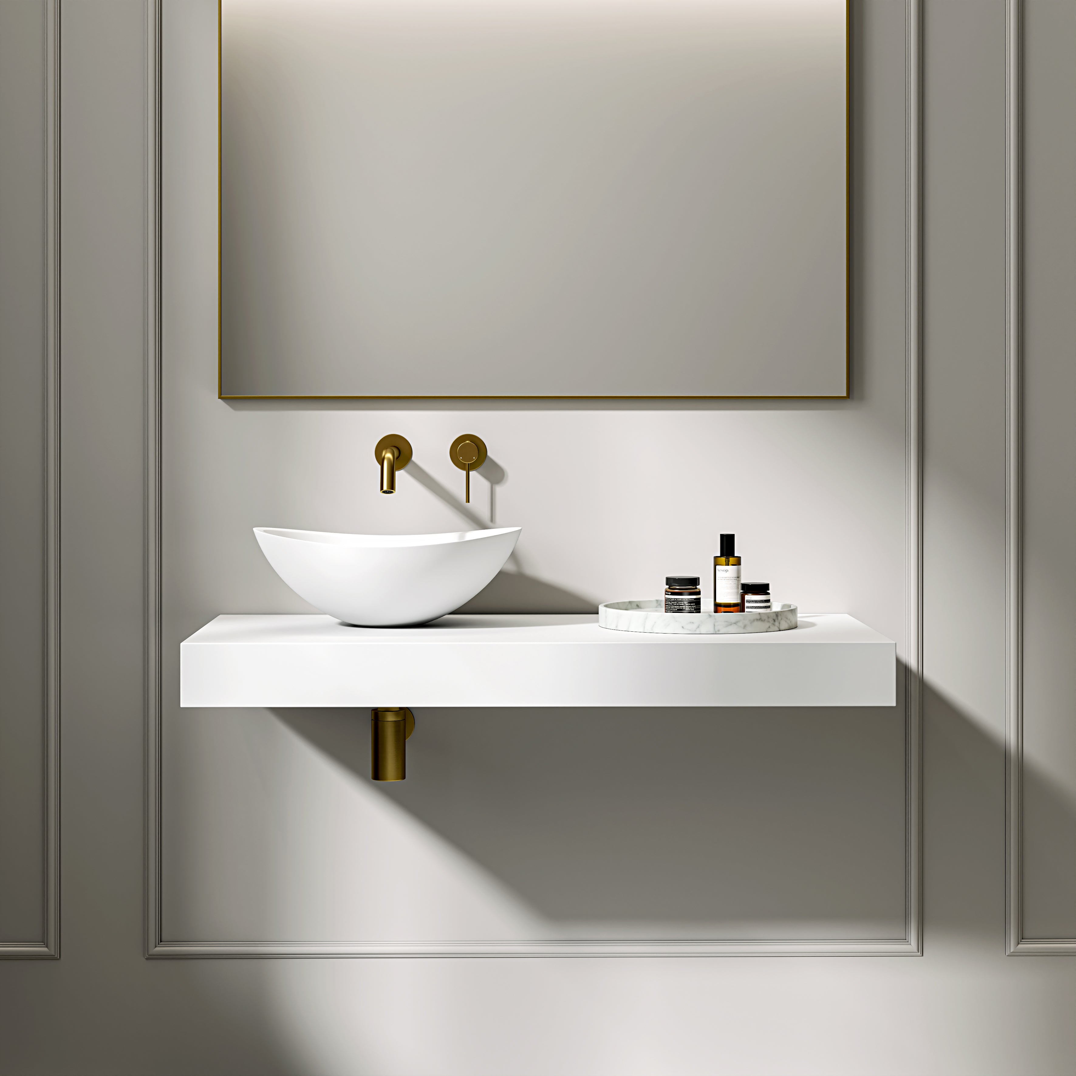 Stone Resin Wall Hung Countertop Basin Shelf (1000mm Wide - Matte White)