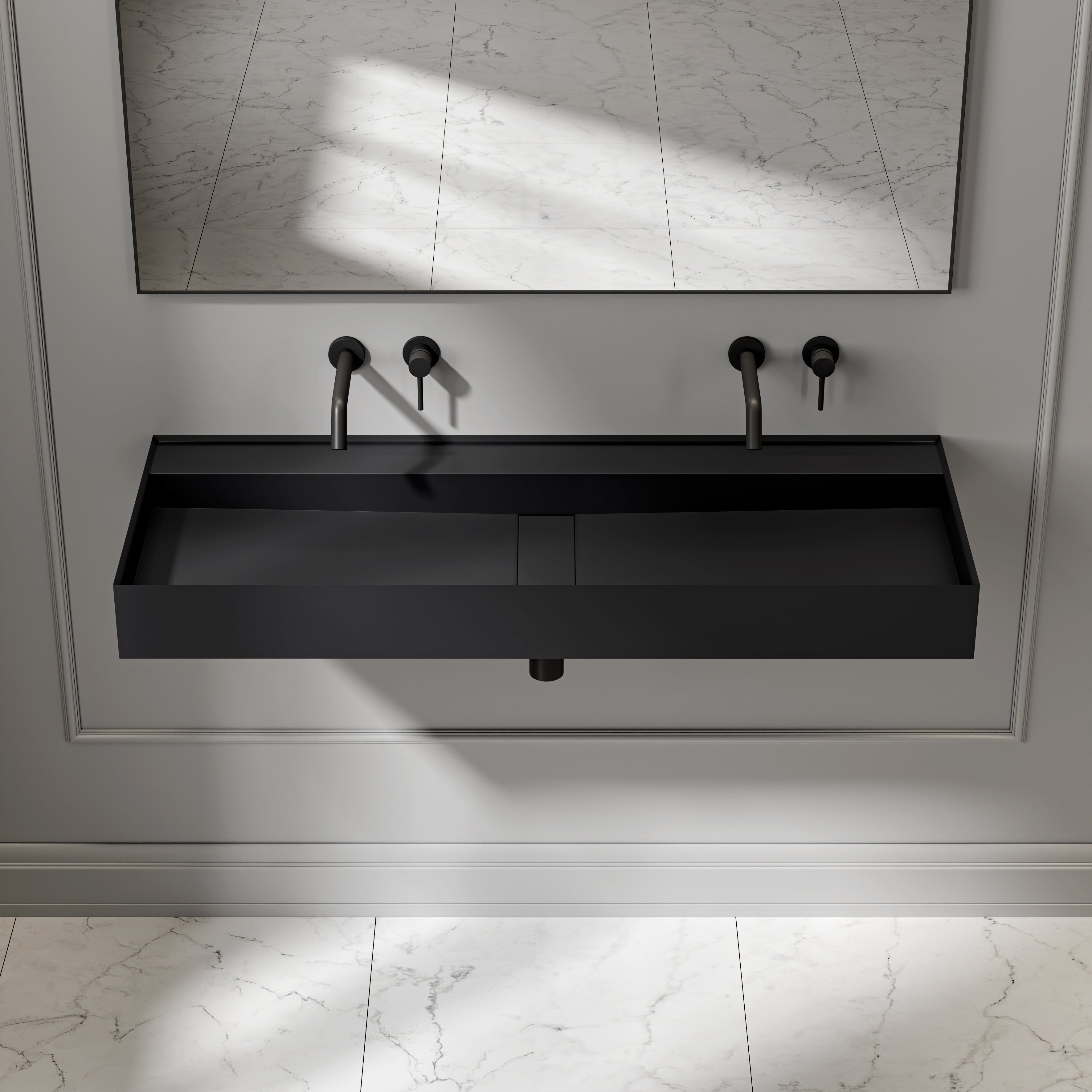 Sutton Wall Hung Stone Basin Matte Black 1200mm