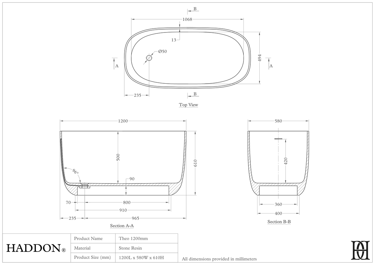 Theo Freestanding Japanese Soaking Bath 1200mm