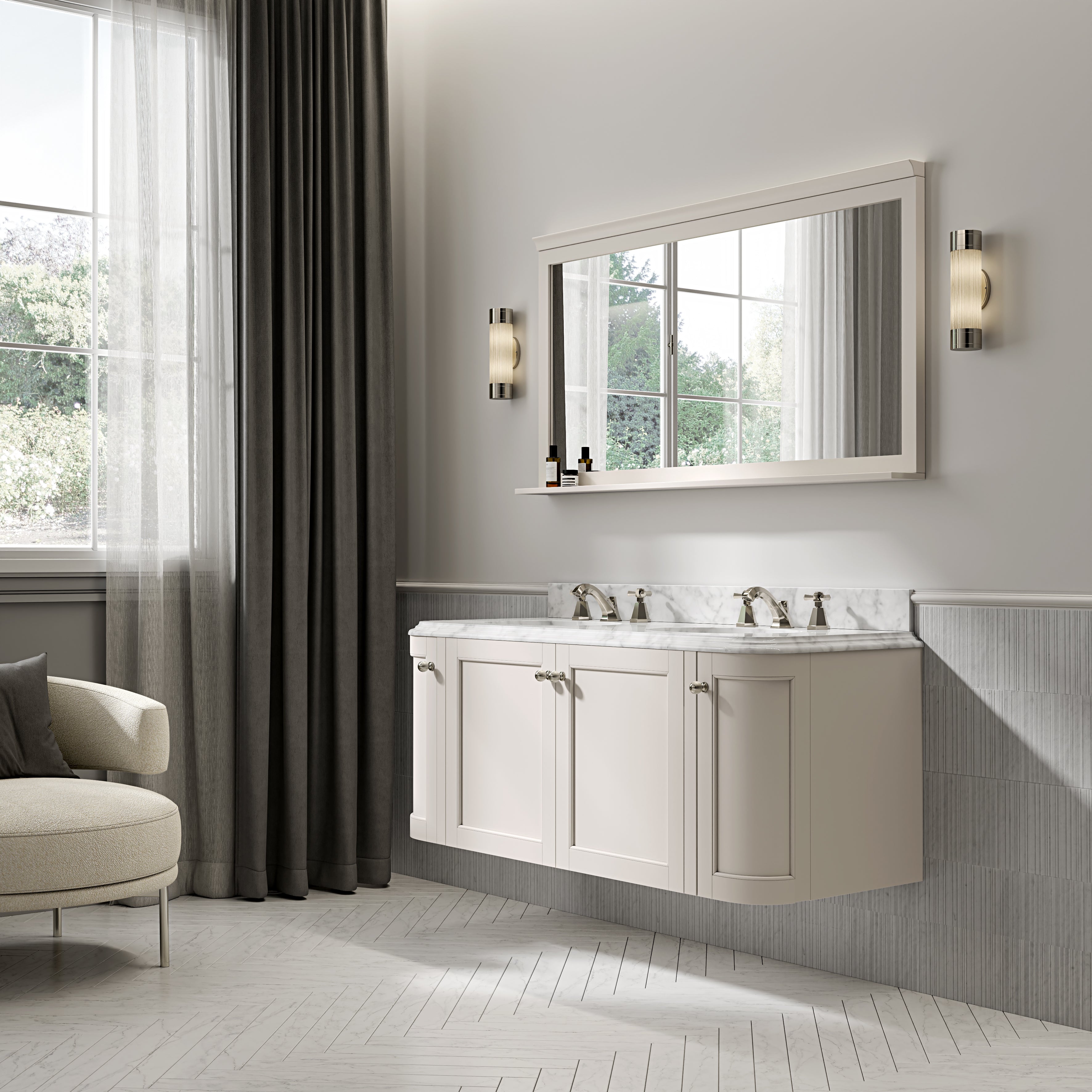Charlbury Carrara Marble Wall Mounted Vanity Unit (Matte Cream) 1400mm