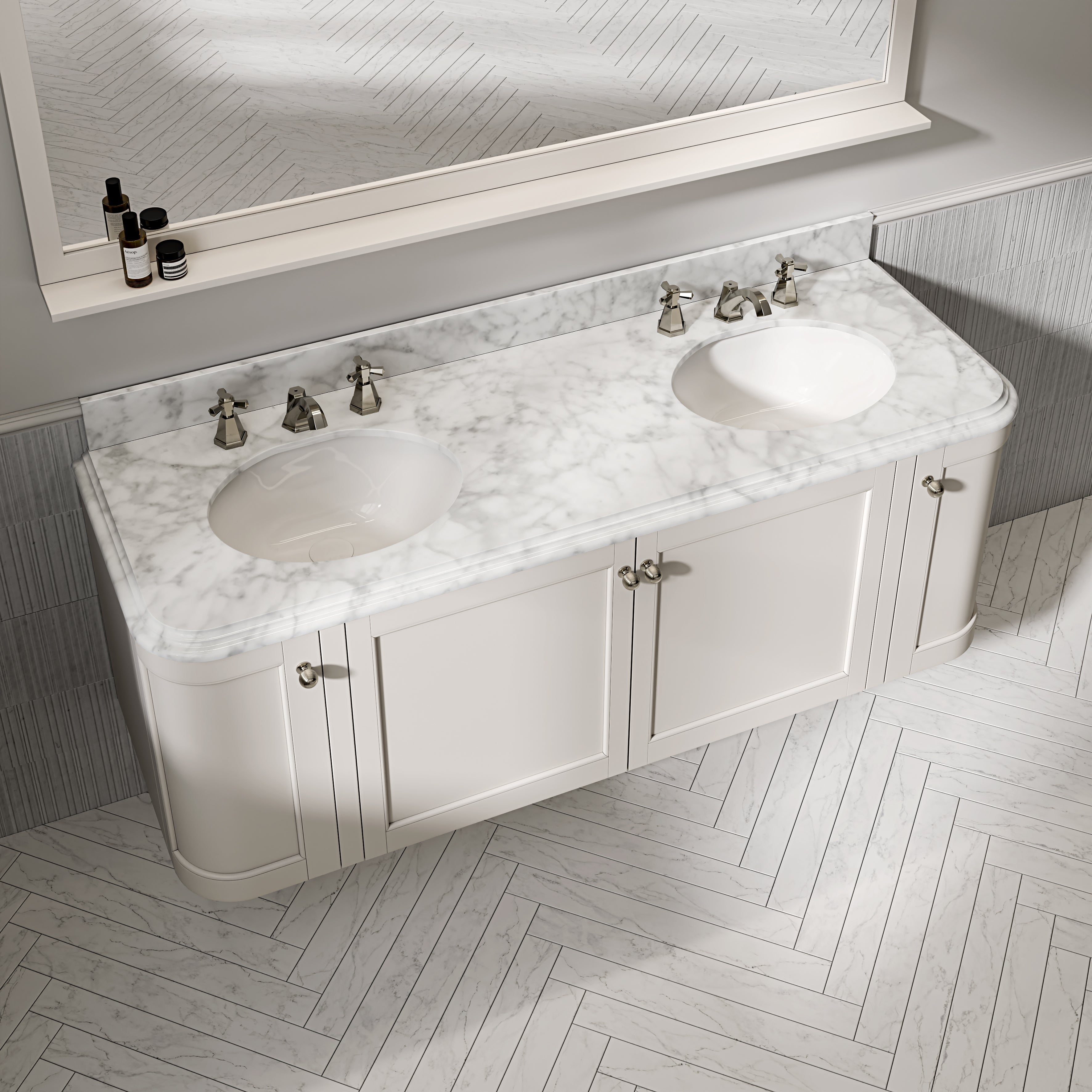 Charlbury Carrara Marble Wall Mounted Vanity Unit (Matte Cream) 1600mm