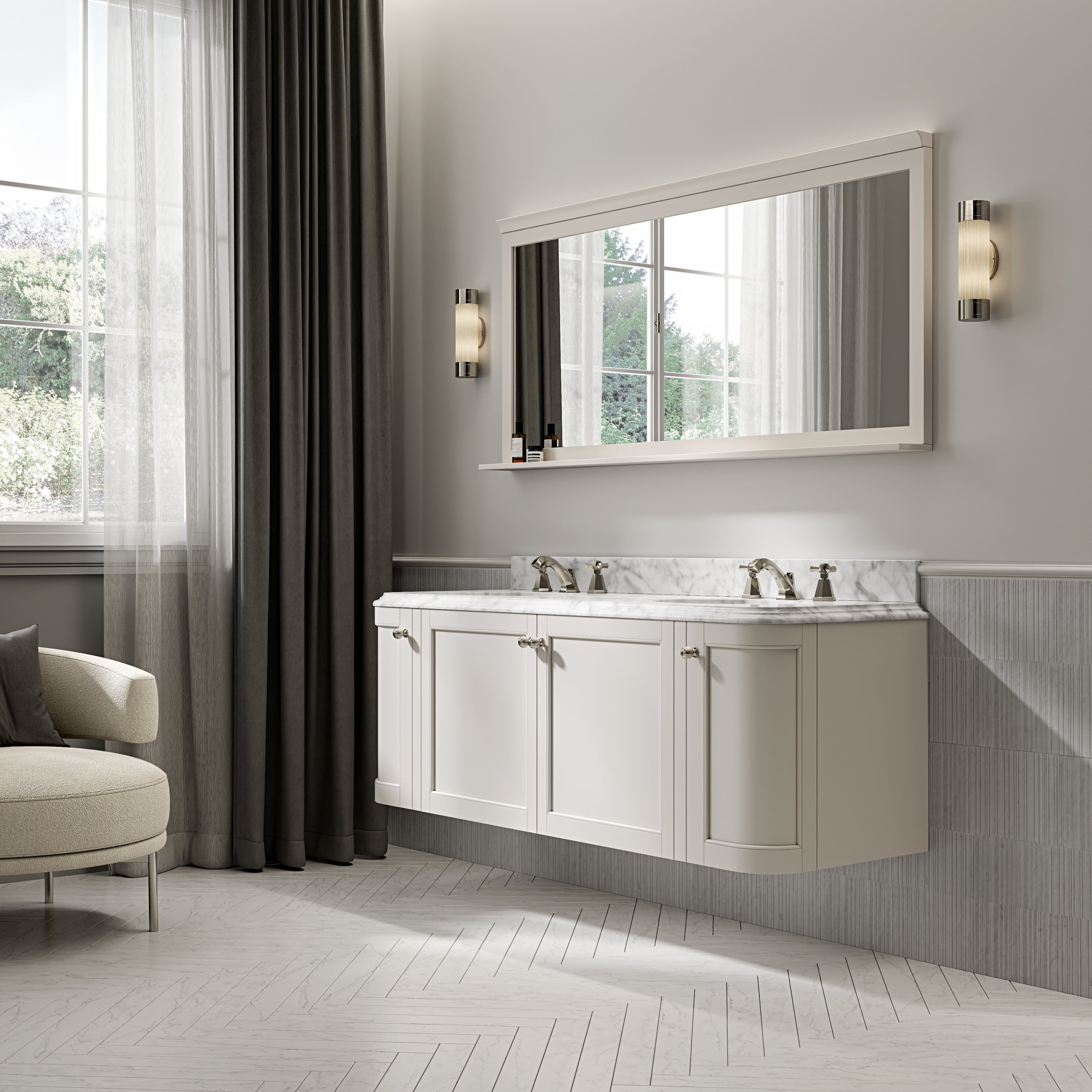 Charlbury Carrara Marble Wall Mounted Vanity Unit (Matte Cream) 1600mm