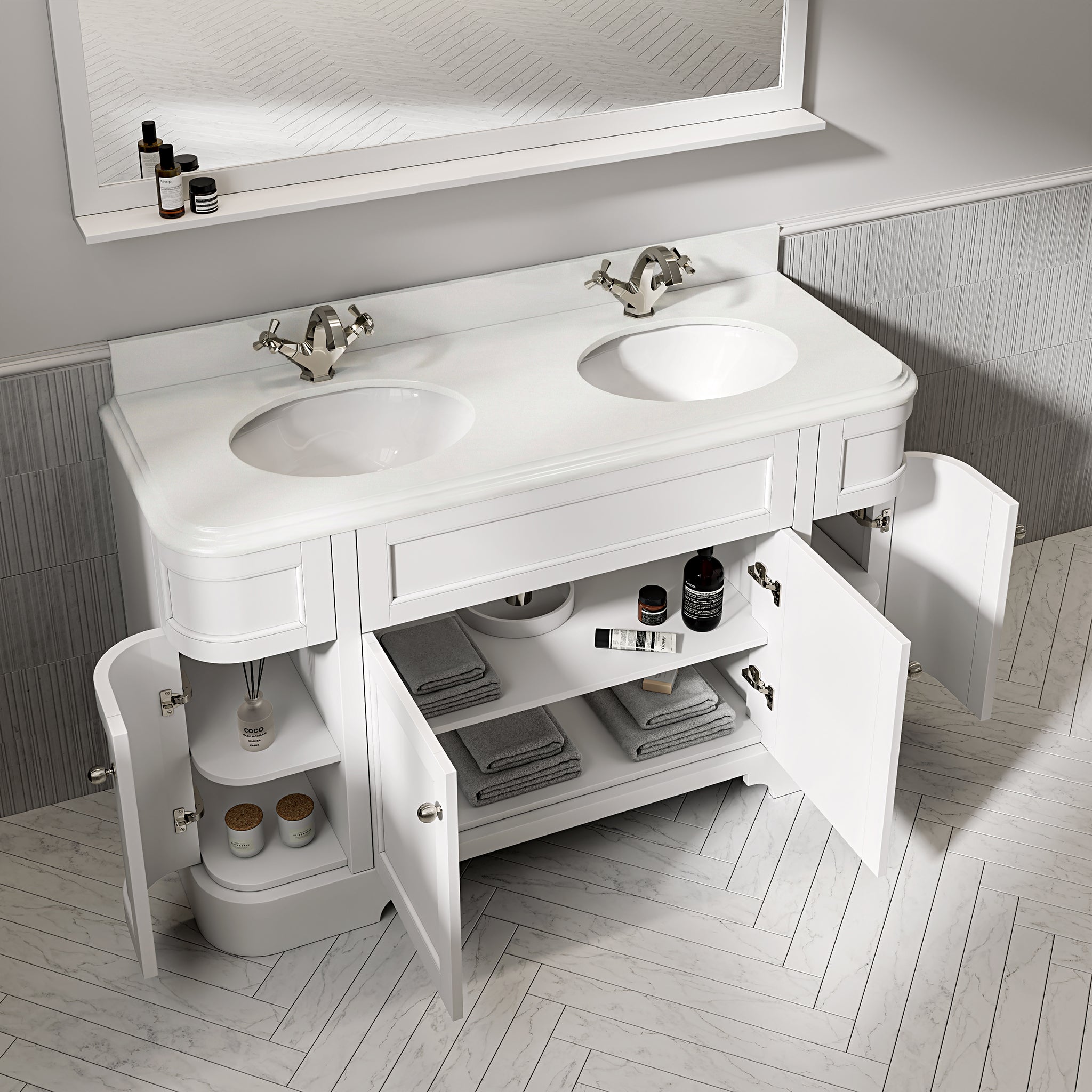 Cobham Quartz Floorstanding Vanity Unit (Matte White) 1400mm