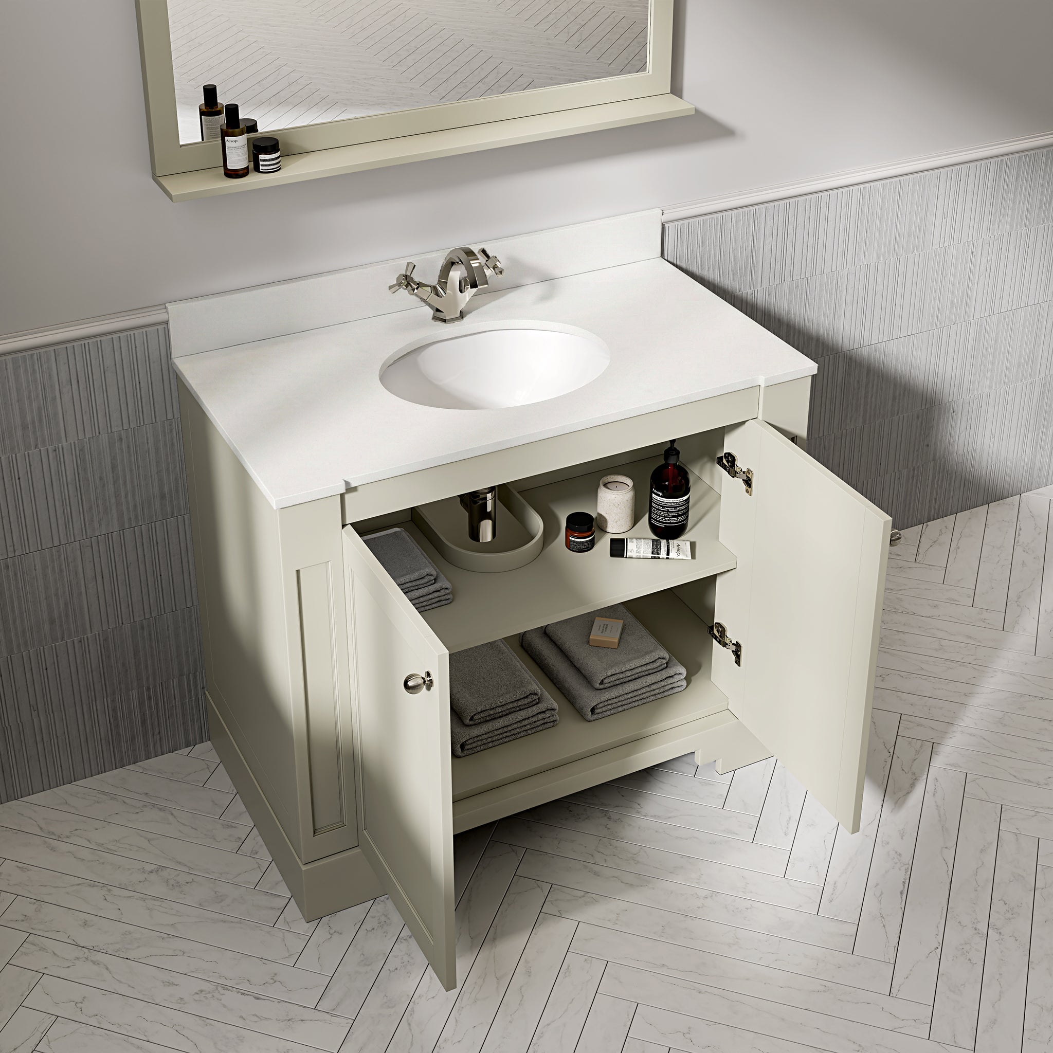 Wentworth Quartz Floorstanding Vanity Unit (Matte Olive) 1000mm