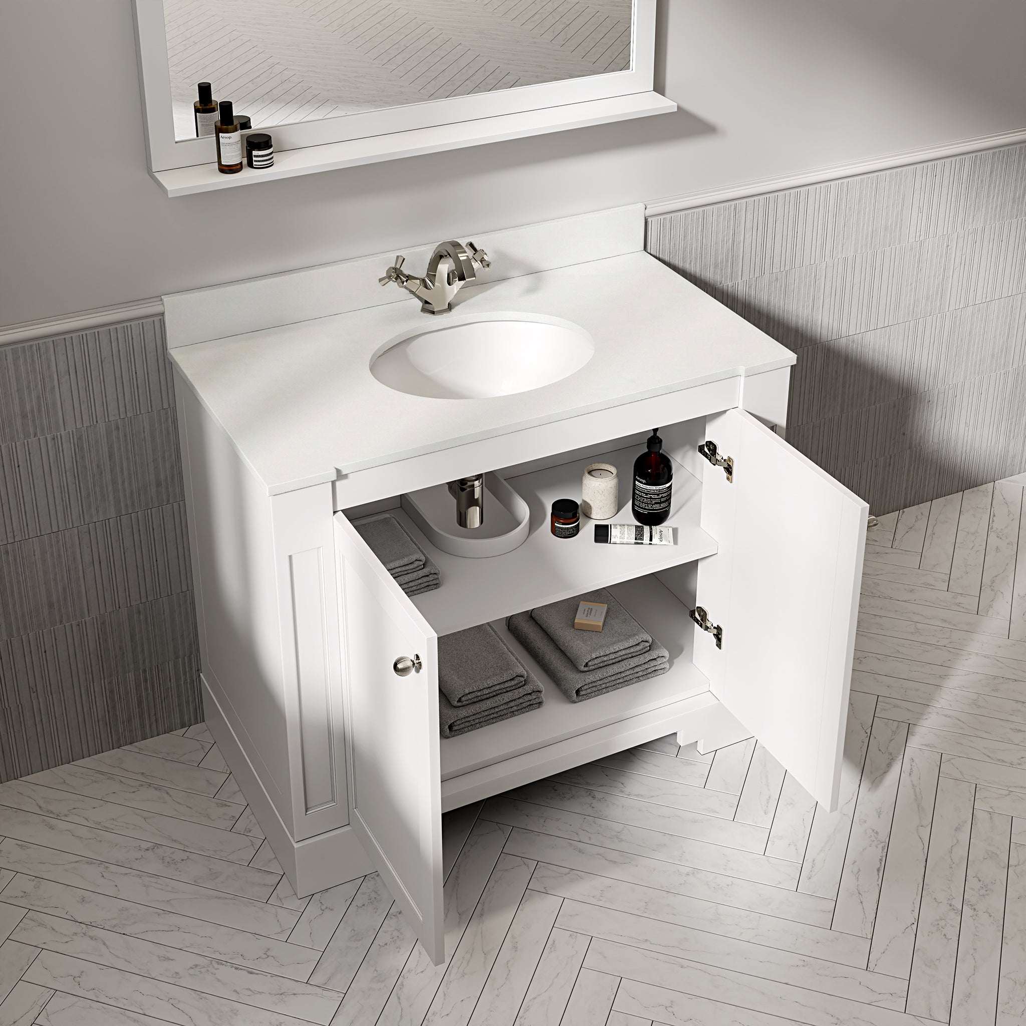 Wentworth Quartz Floorstanding Vanity Unit (Matte White) 1000mm