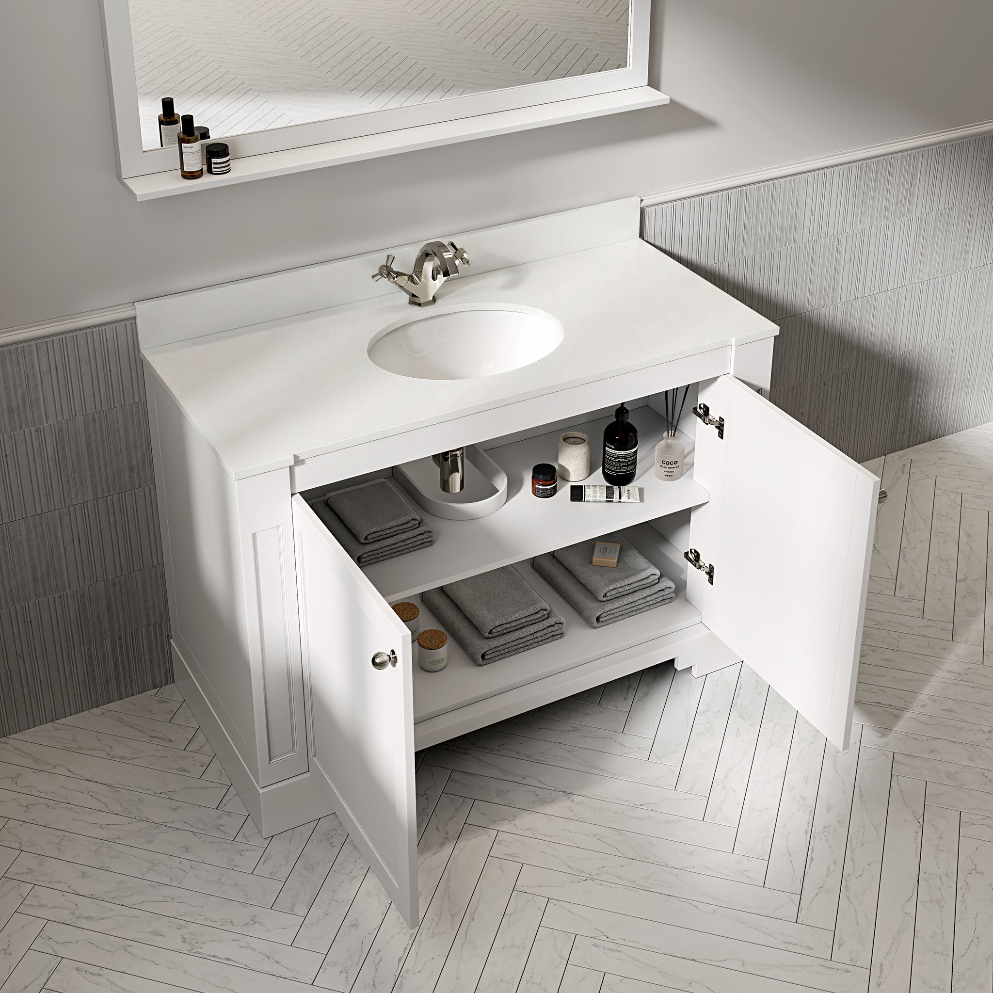 Wentworth Quartz Floorstanding Vanity Unit (Matte White) 1200mm