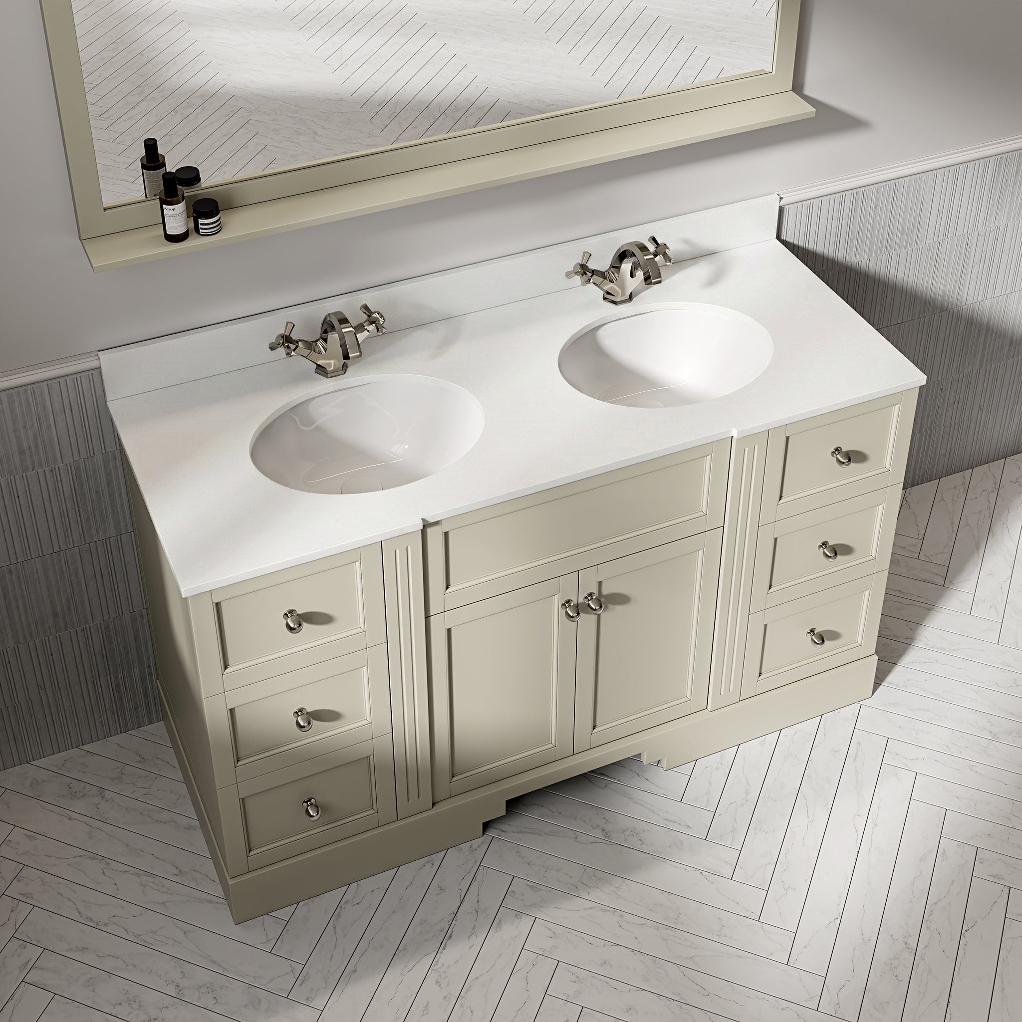 Wentworth Quartz Floorstanding Vanity Unit (Matte Olive) 1400mm