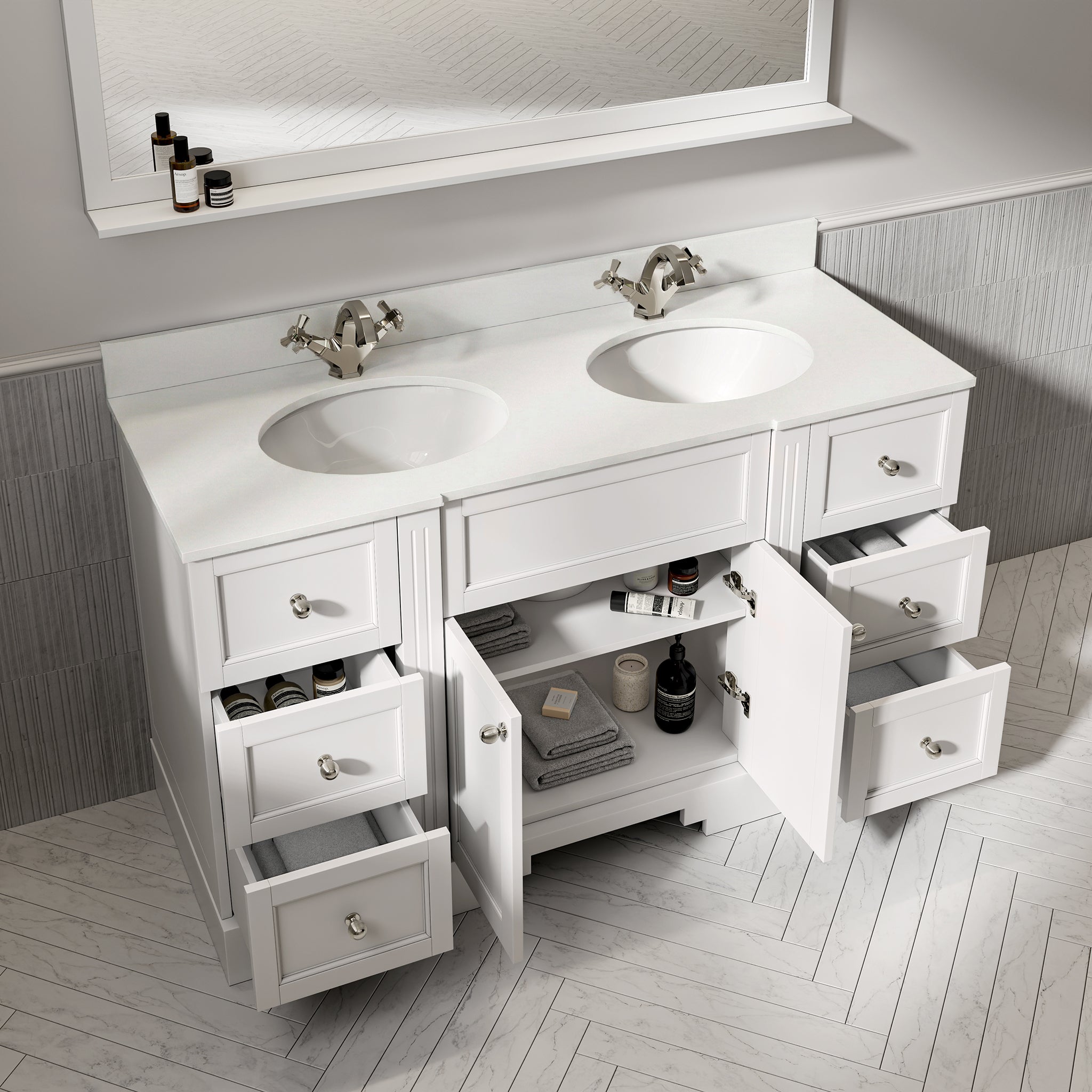 Wentworth Quartz Floorstanding Vanity Unit (Matte White) 1400mm