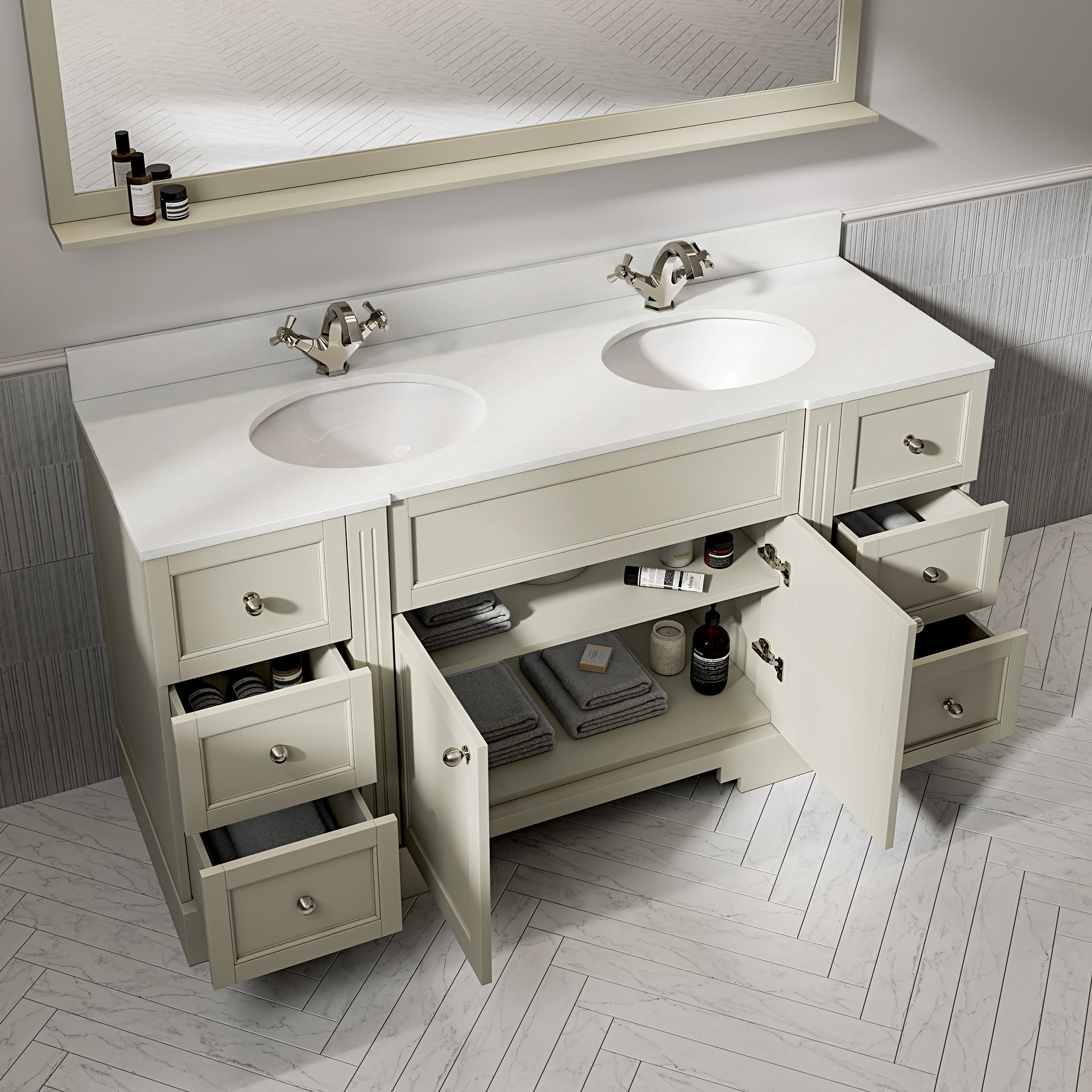 Wentworth Quartz Floorstanding Vanity Unit (Matte Olive) 1600mm