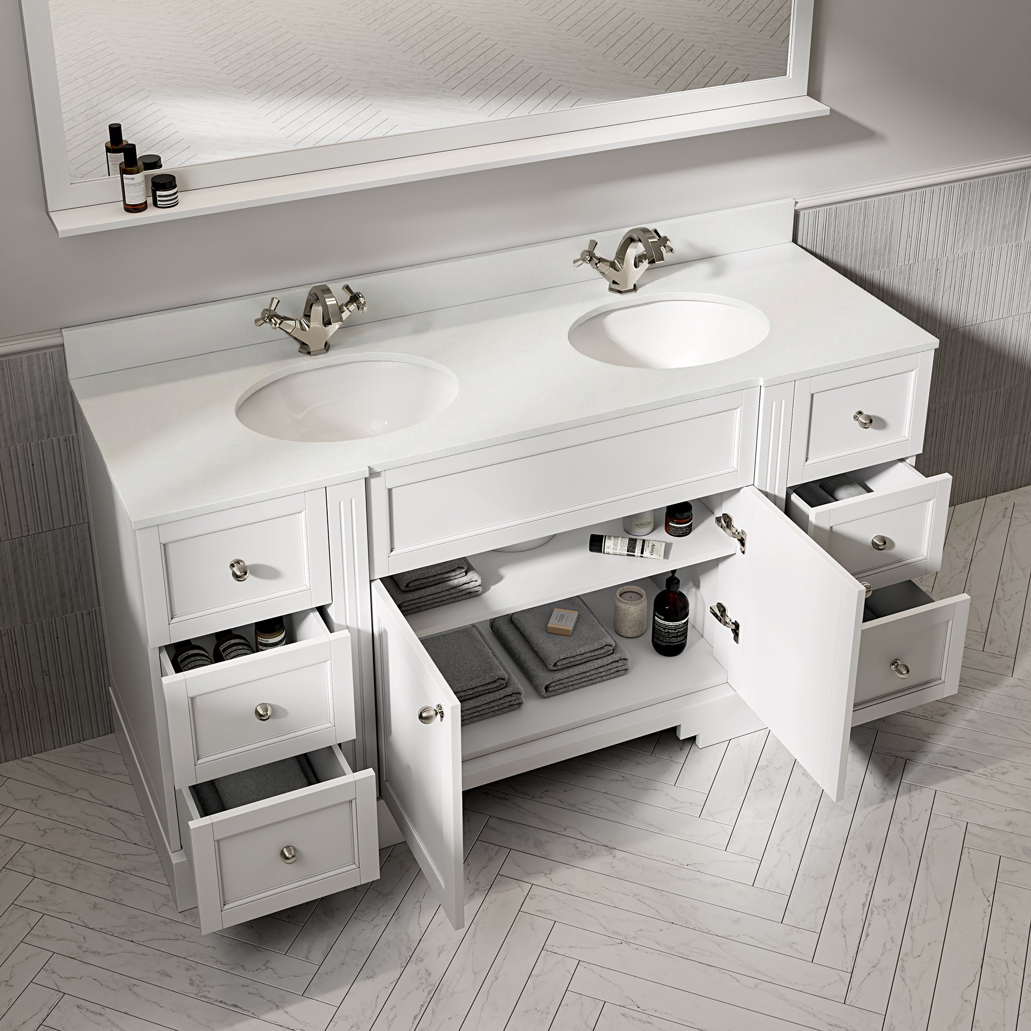 Wentworth Quartz Floorstanding Vanity Unit (Matte White) 1600mm