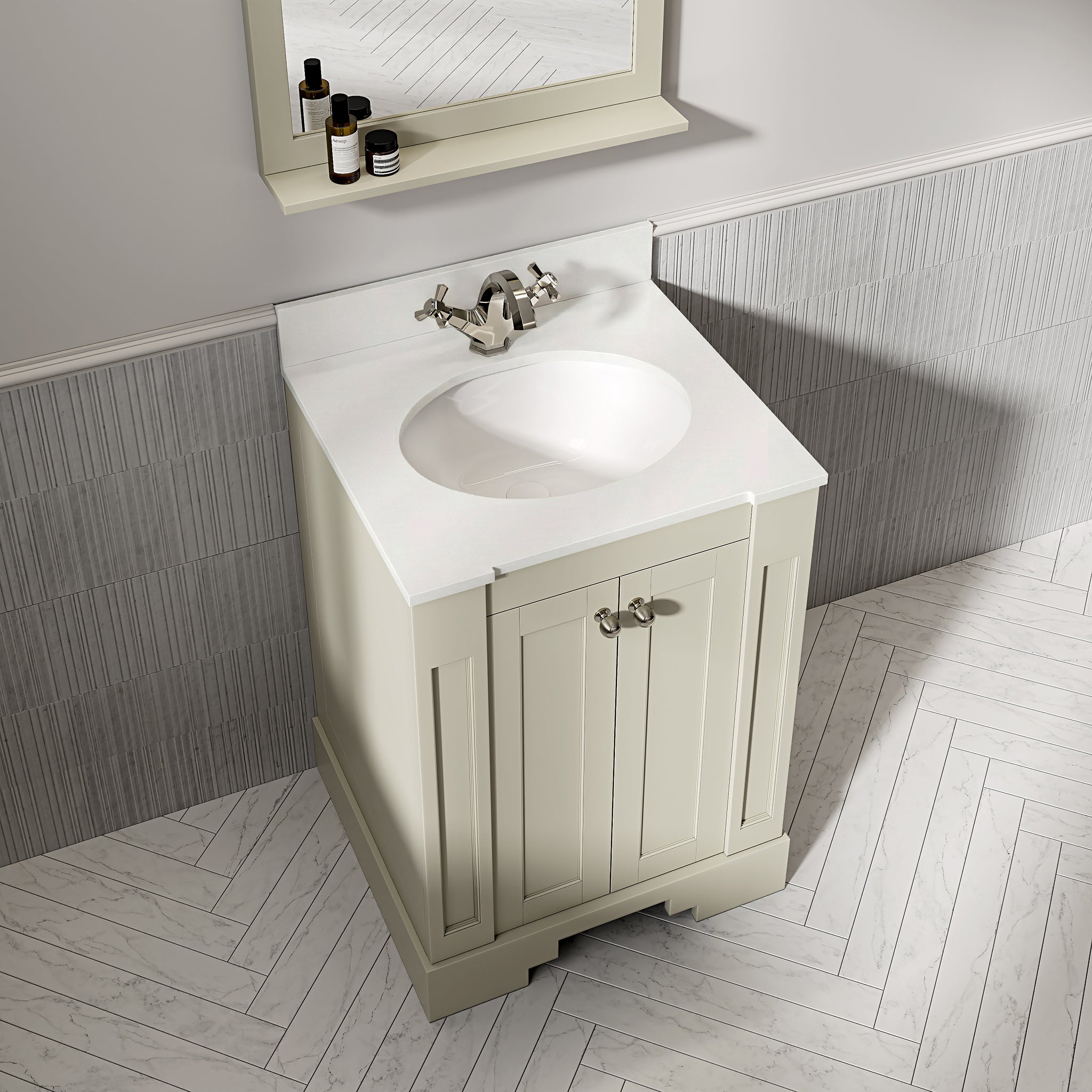 Wentworth Quartz Floorstanding Vanity Unit (Matte Olive) 600mm