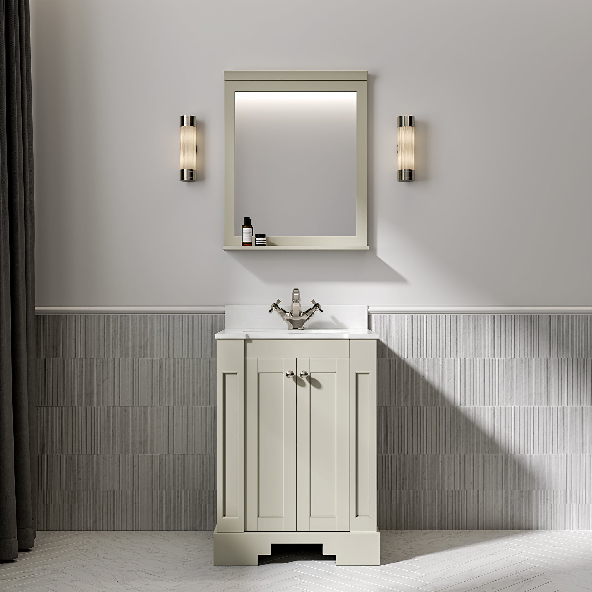 Wentworth Quartz Floorstanding Vanity Unit (Matte Olive) 600mm