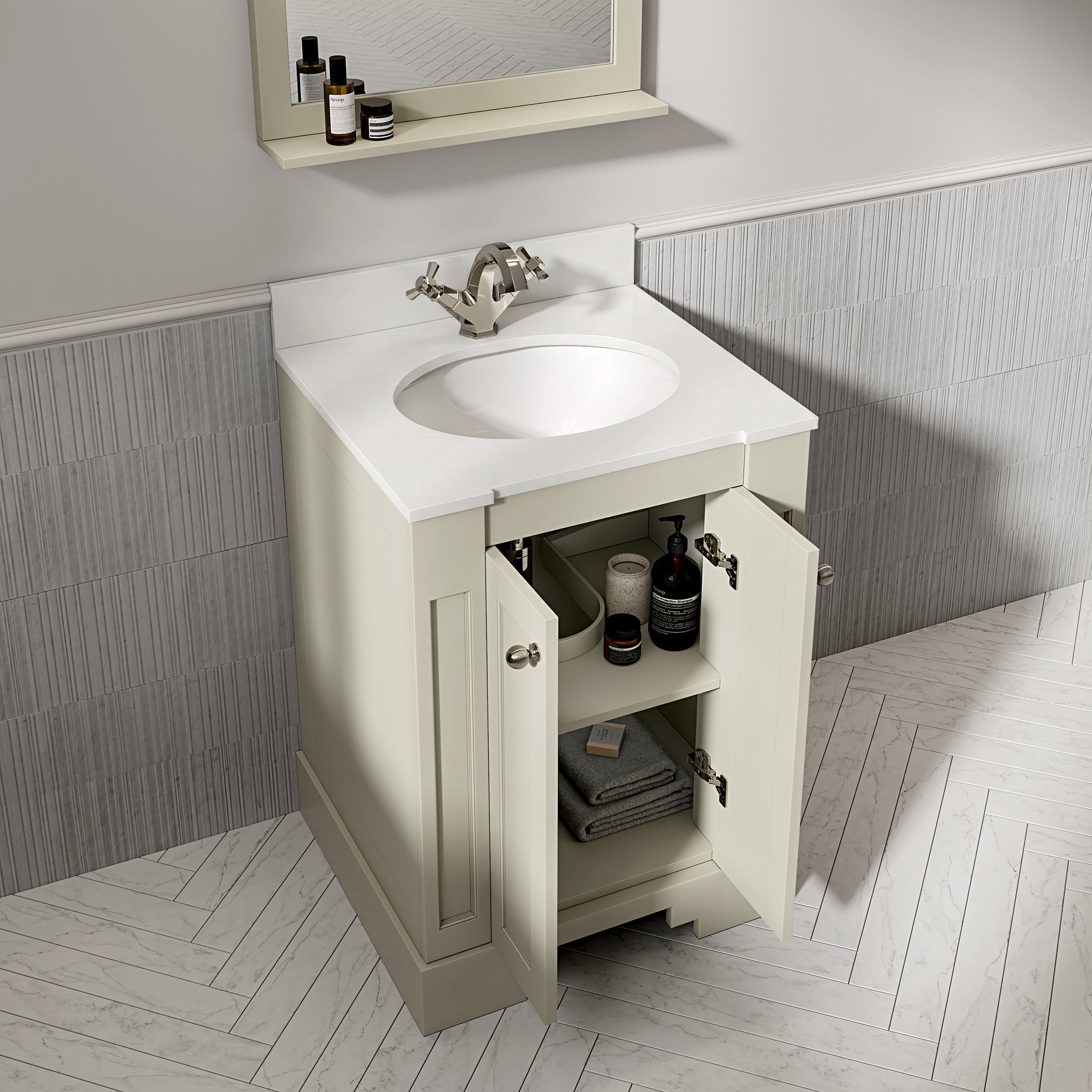 Wentworth Quartz Floorstanding Vanity Unit (Matte Olive) 600mm