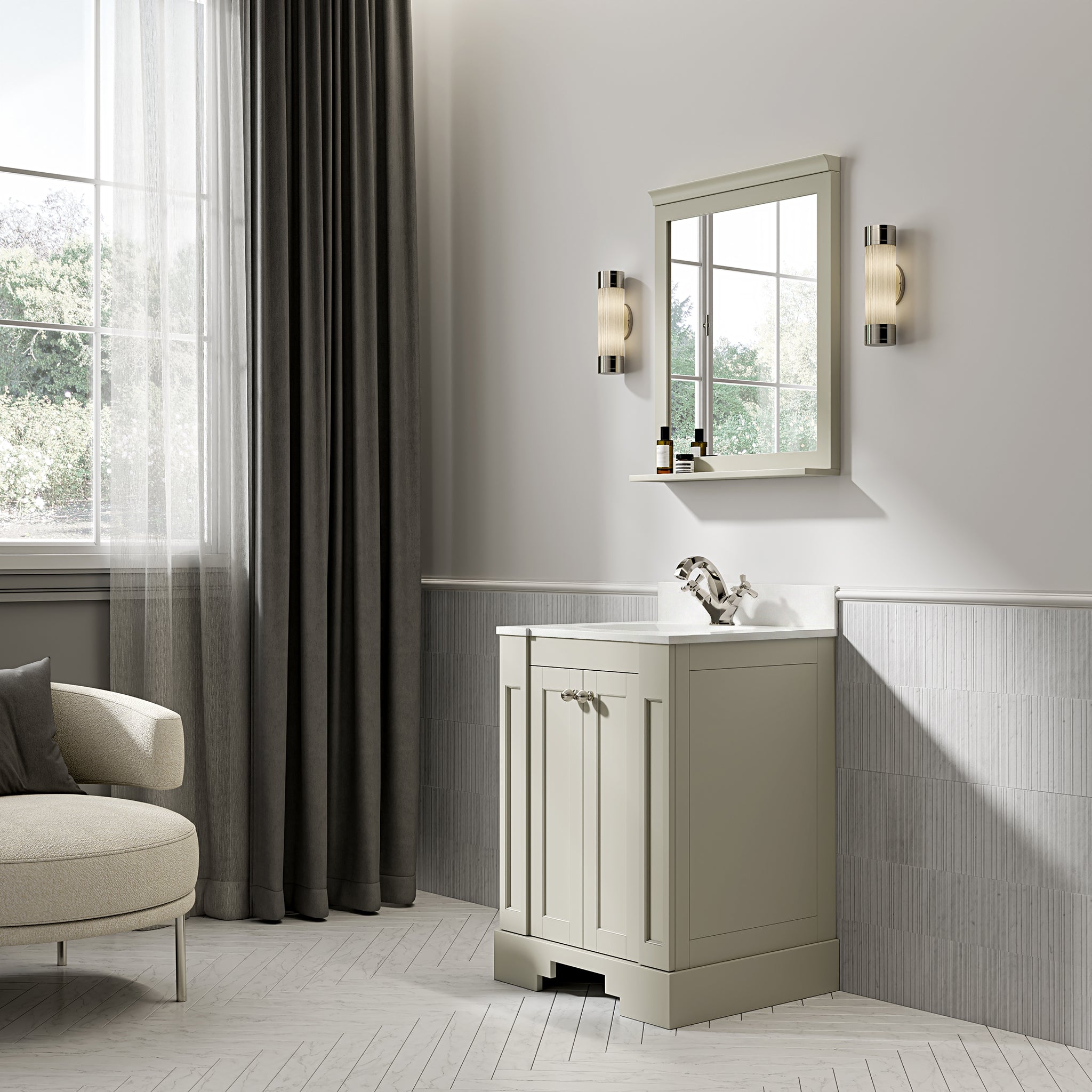 Wentworth Quartz Floorstanding Vanity Unit (Matte Olive) 600mm