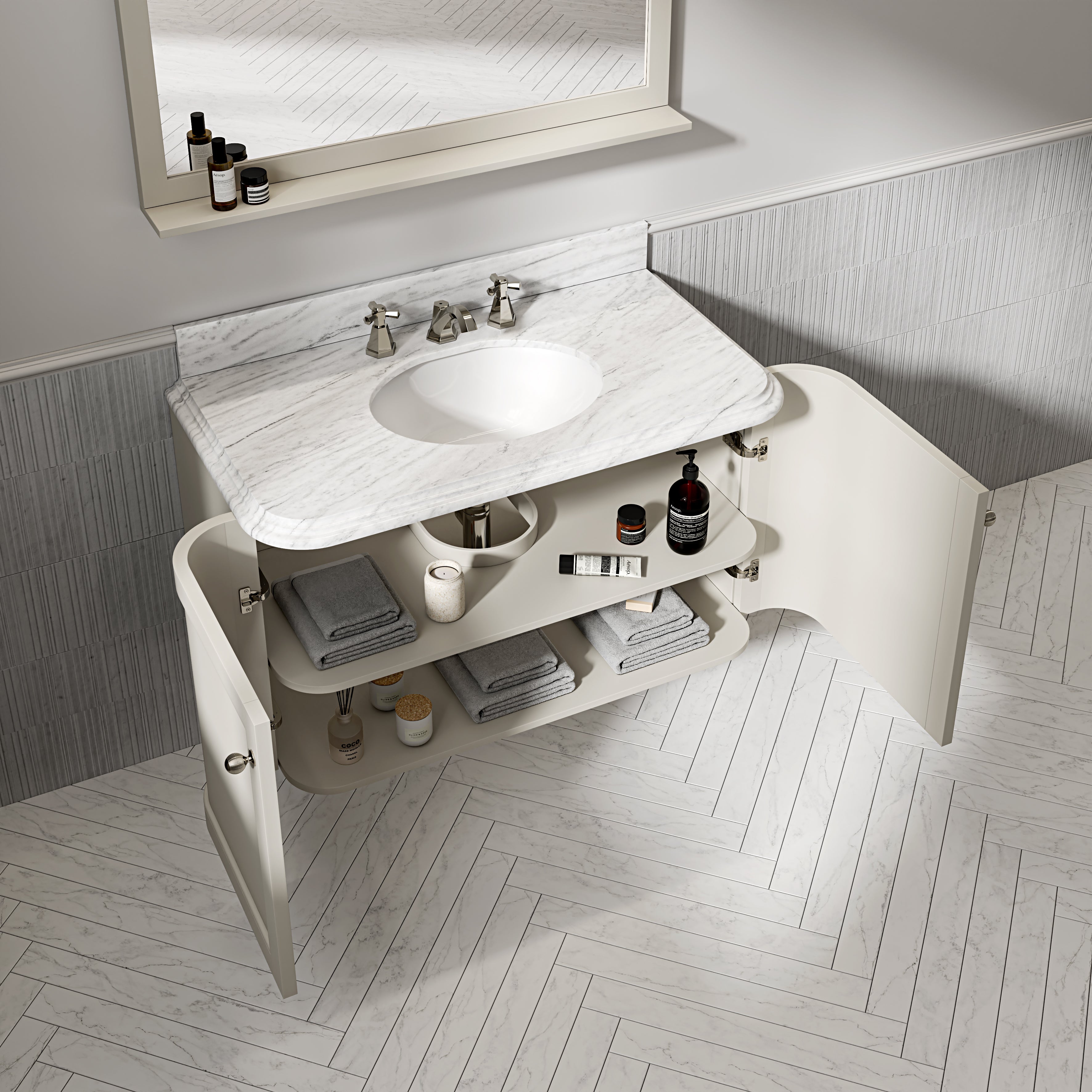 Charlbury Carrara Marble Wall Mounted Vanity Unit (Matte Stone) 1000mm