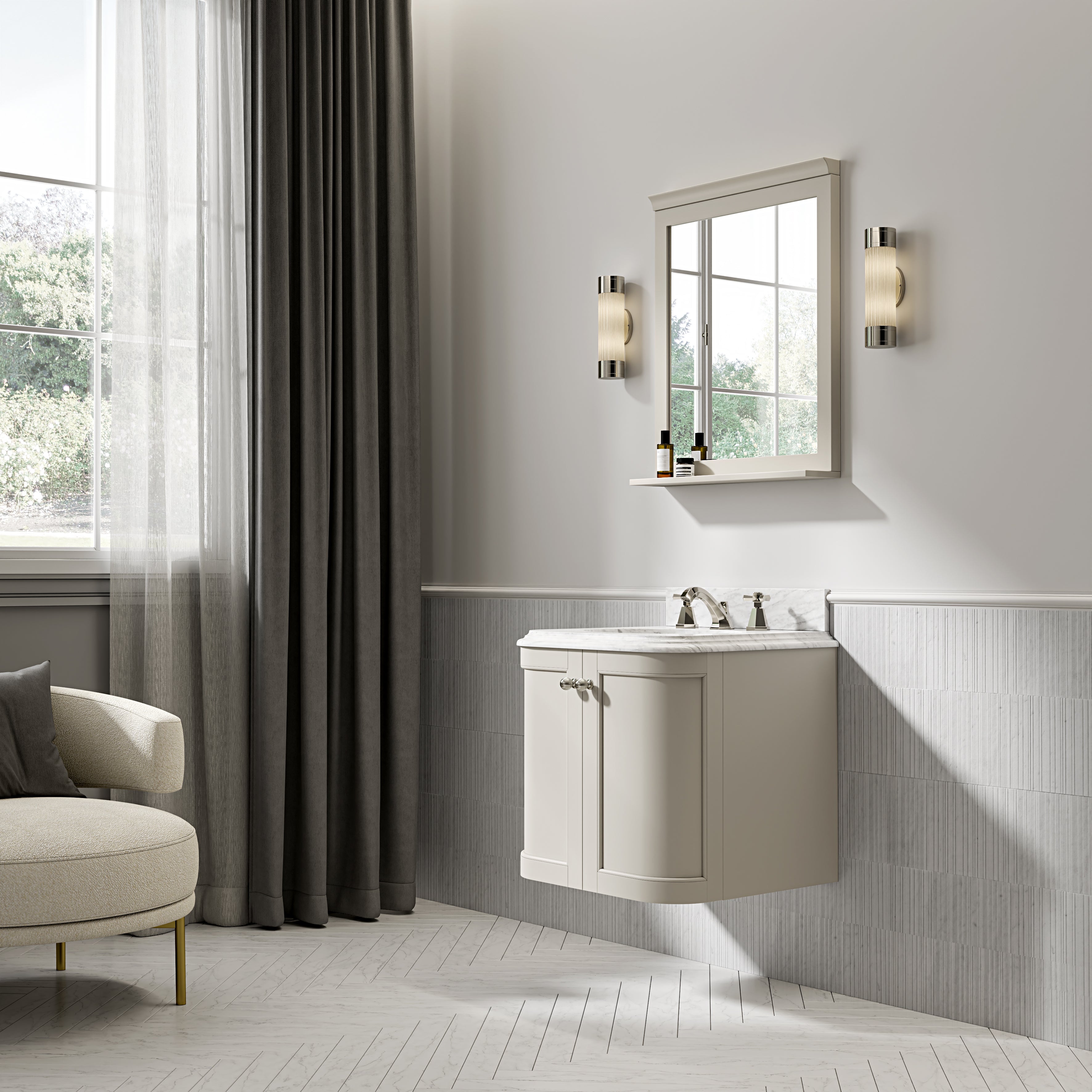 Charlbury Carrara Marble Wall Mounted Vanity Unit (Matte Stone) 600mm