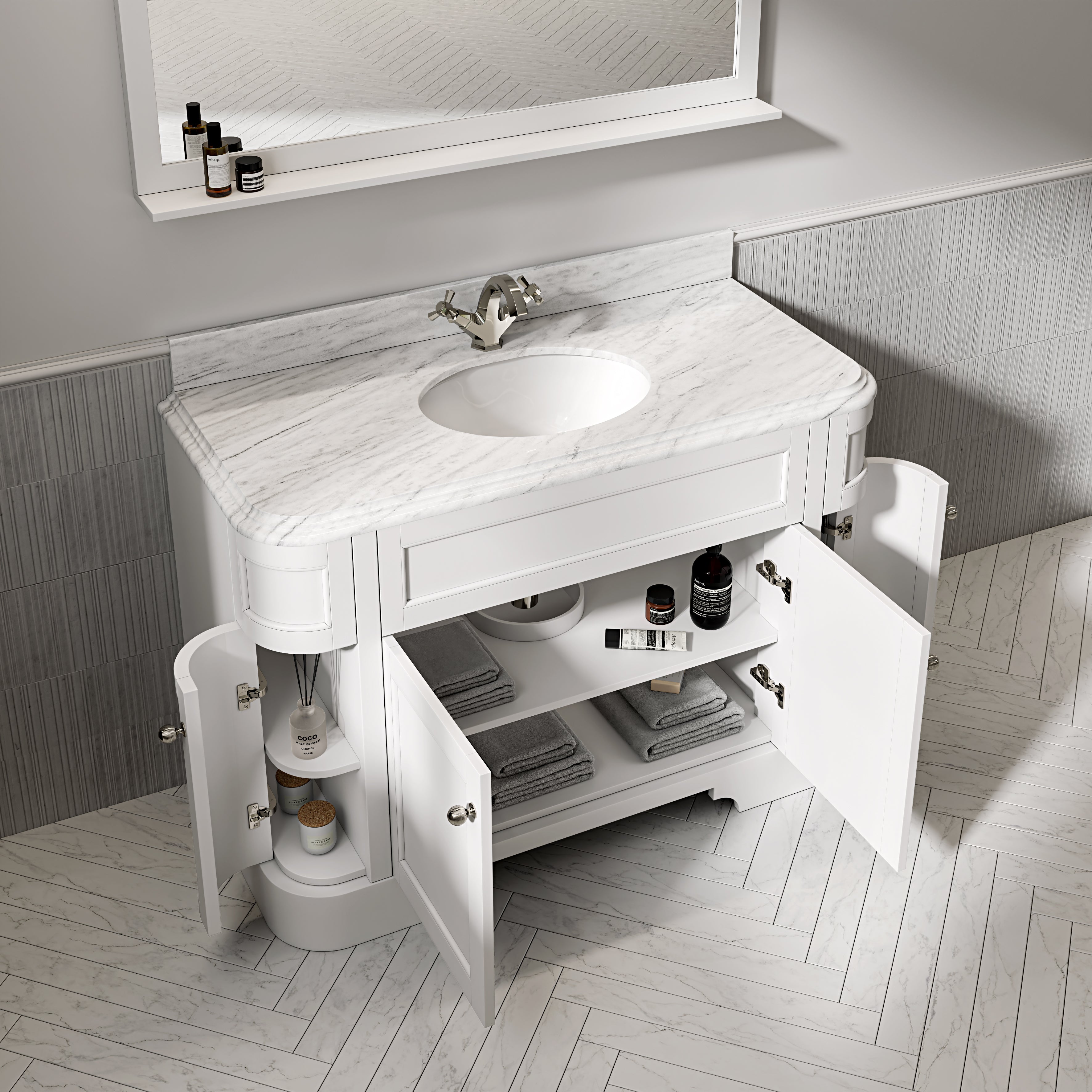 Cobham Carrara Marble Floorstanding Vanity Unit (Matte White) 1200mm