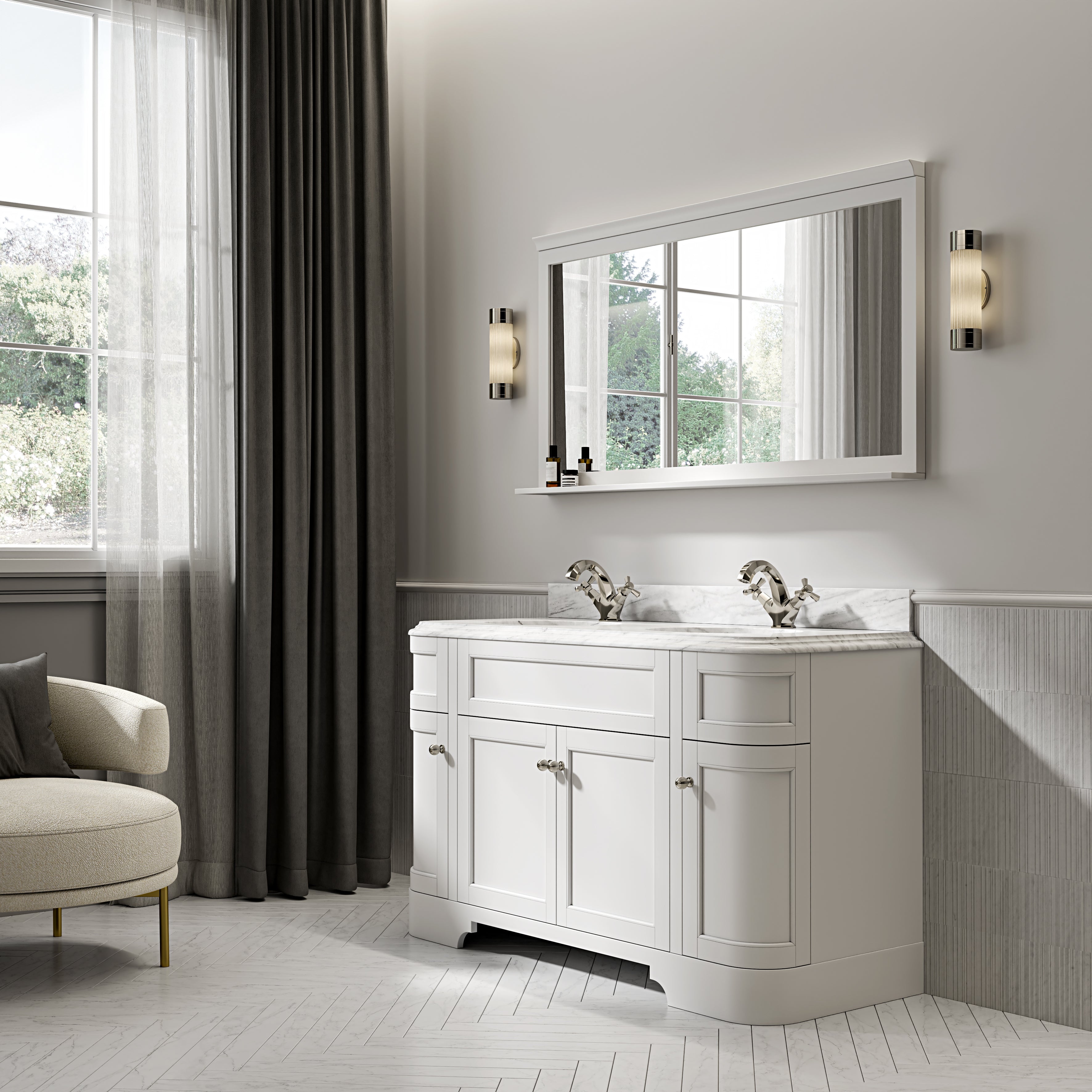 Cobham Carrara Marble Floorstanding Vanity Unit (Matte White) 1400mm