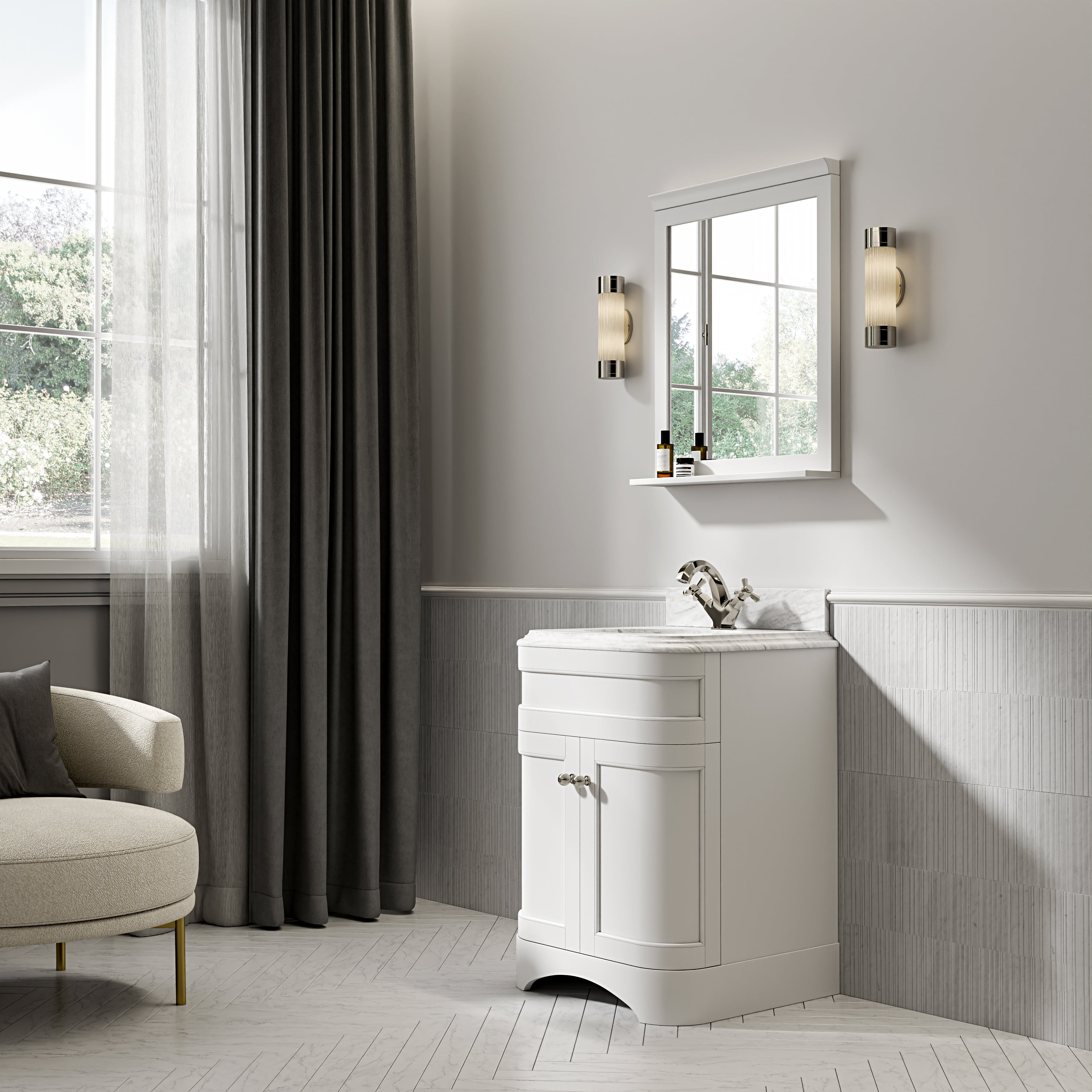 Cobham Carrara Marble Floorstanding Vanity Unit (Matte White) 600mm