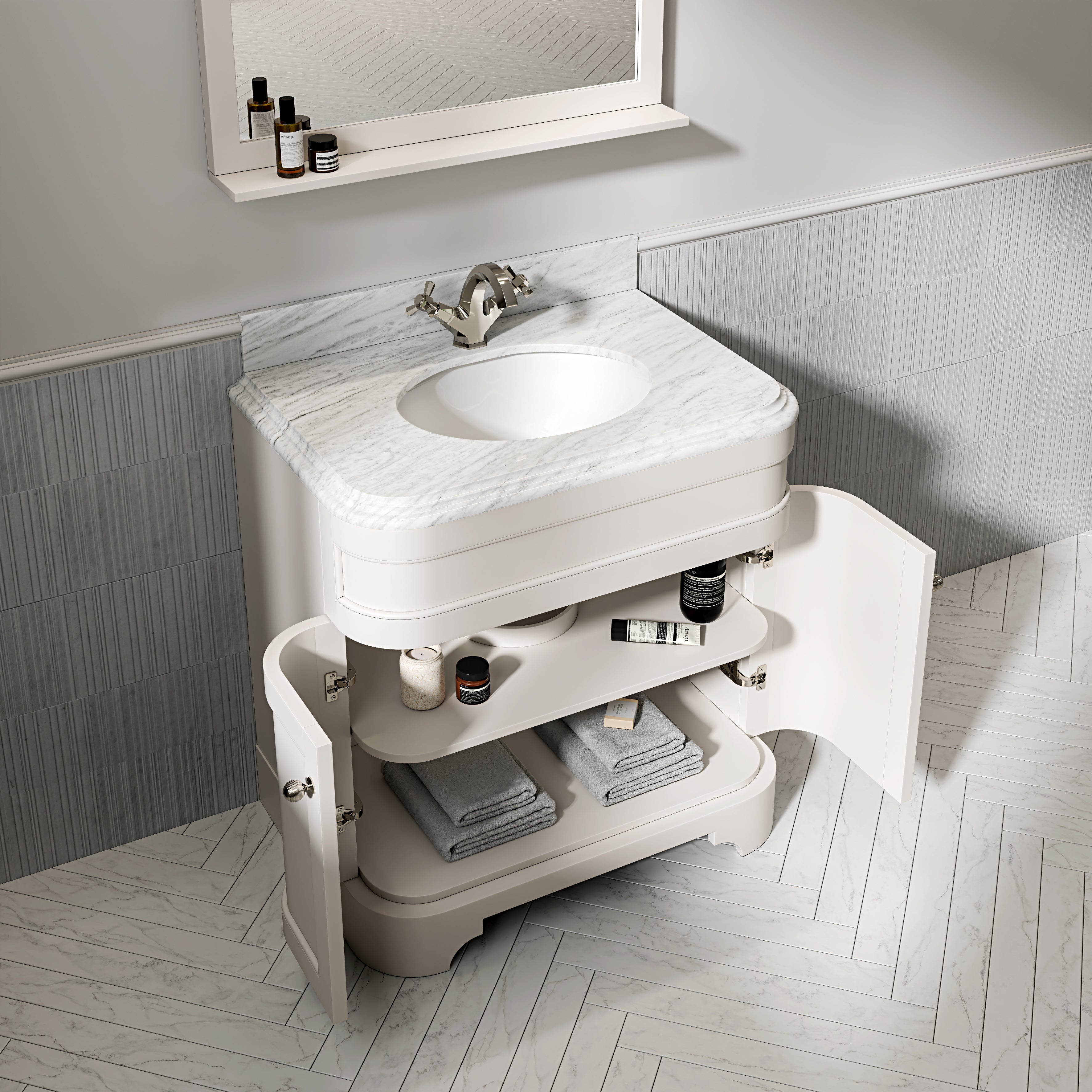 Cobham Carrara Marble Floorstanding Vanity Unit (Matte Cream) 800mm