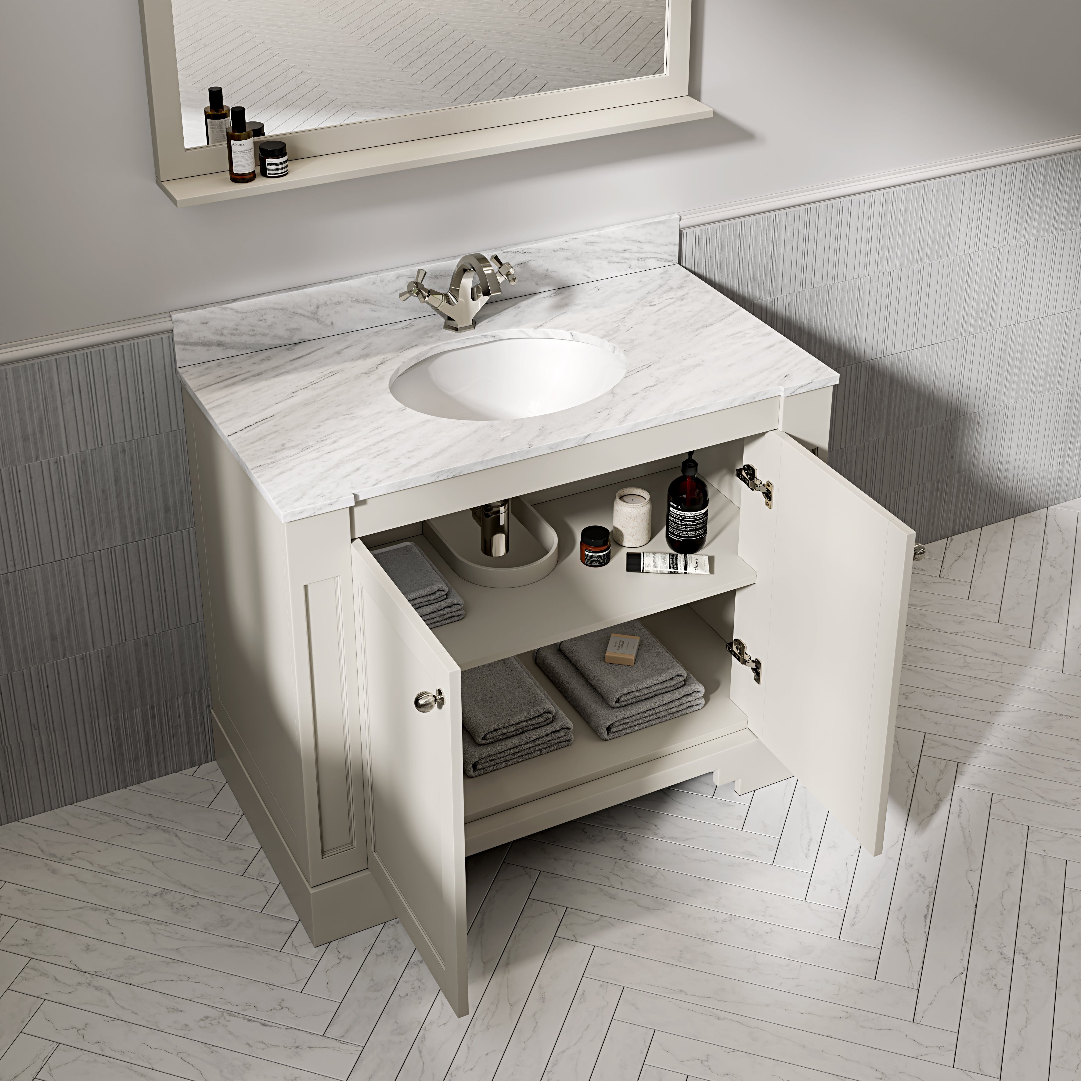 Wentworth Carrara Marble Floorstanding Vanity Unit (Matte Stone) 1000mm