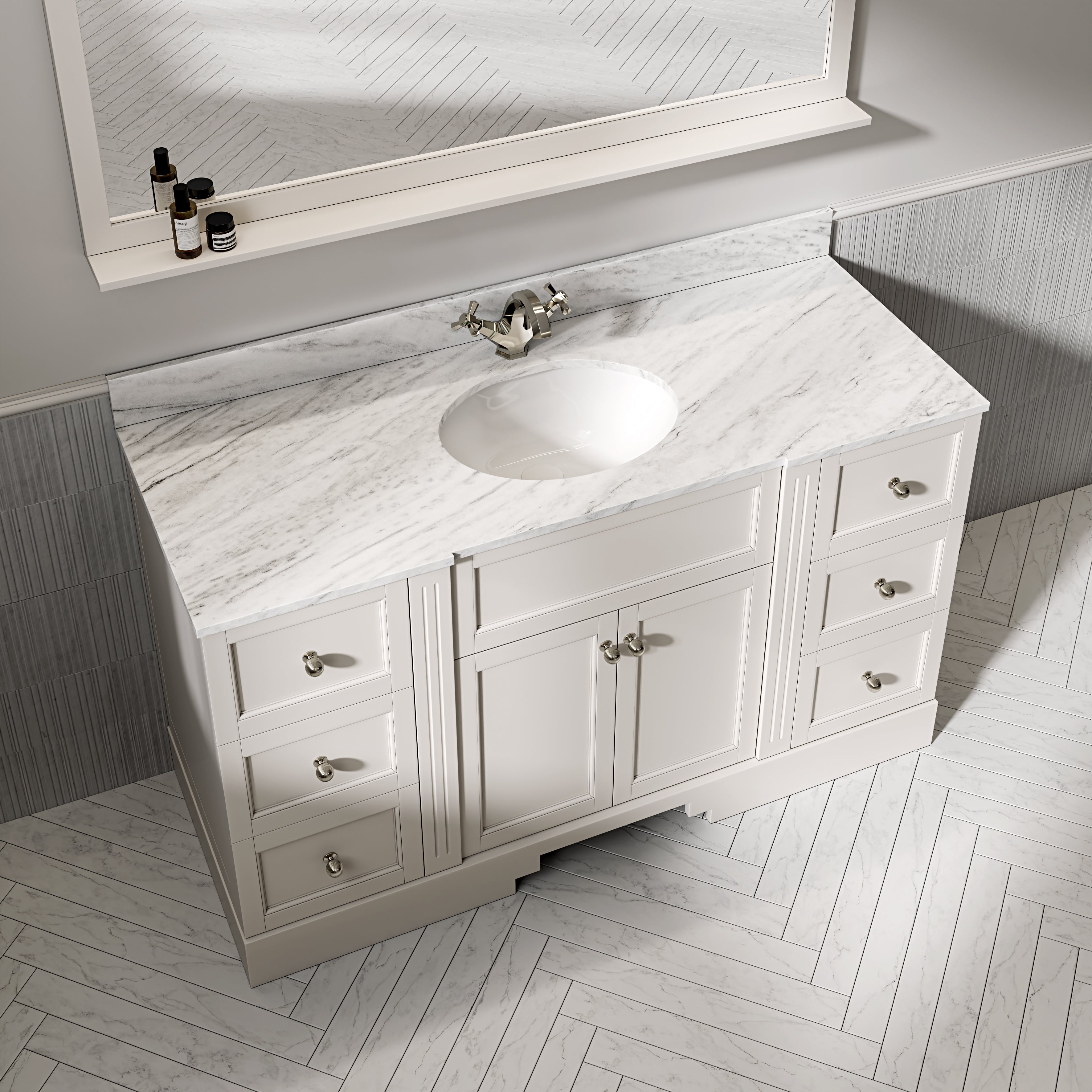 Wentworth Carrara Marble Floorstanding Vanity Unit (Matte Cream) 1400mm