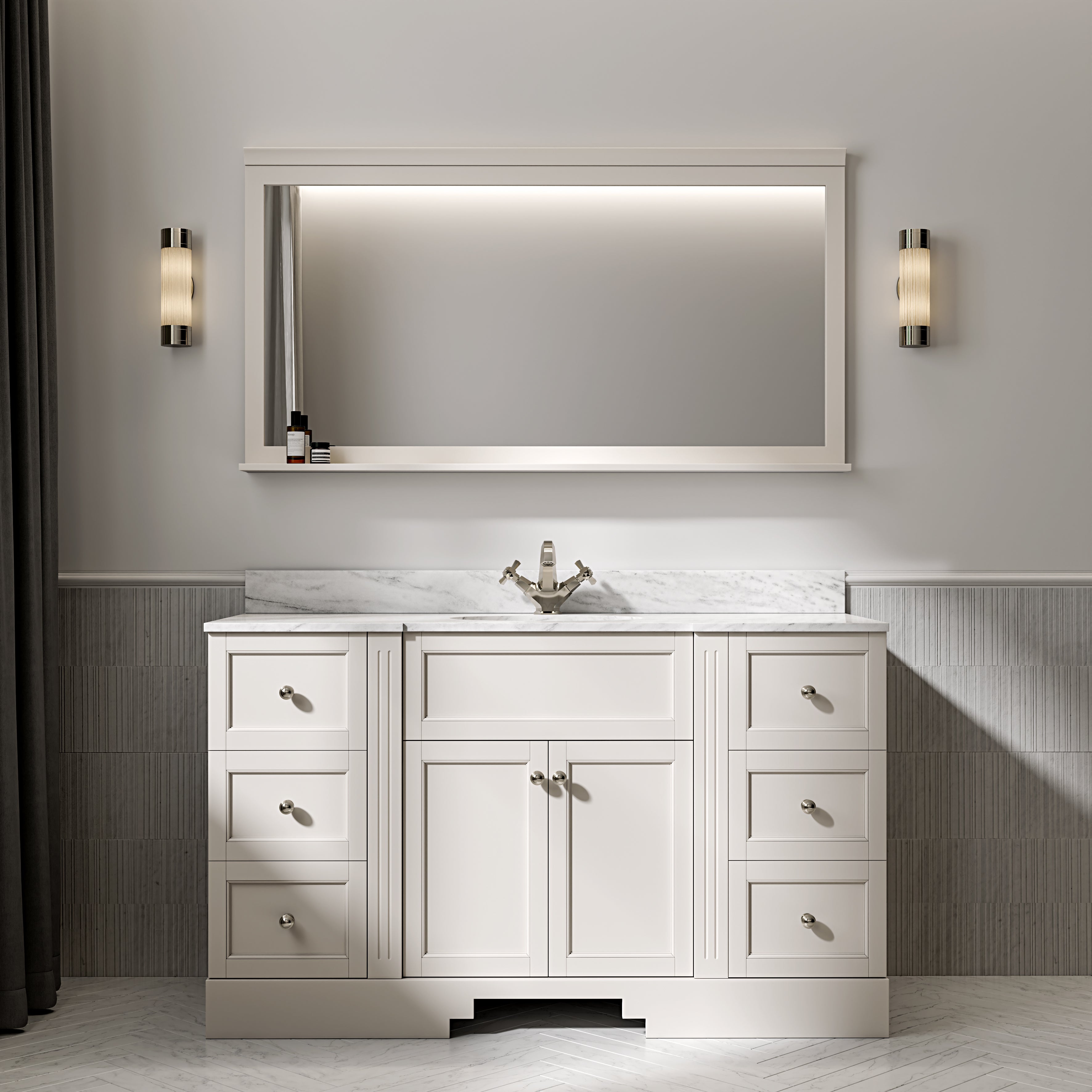 Wentworth Carrara Marble Floorstanding Vanity Unit (Matte Cream) 1400mm