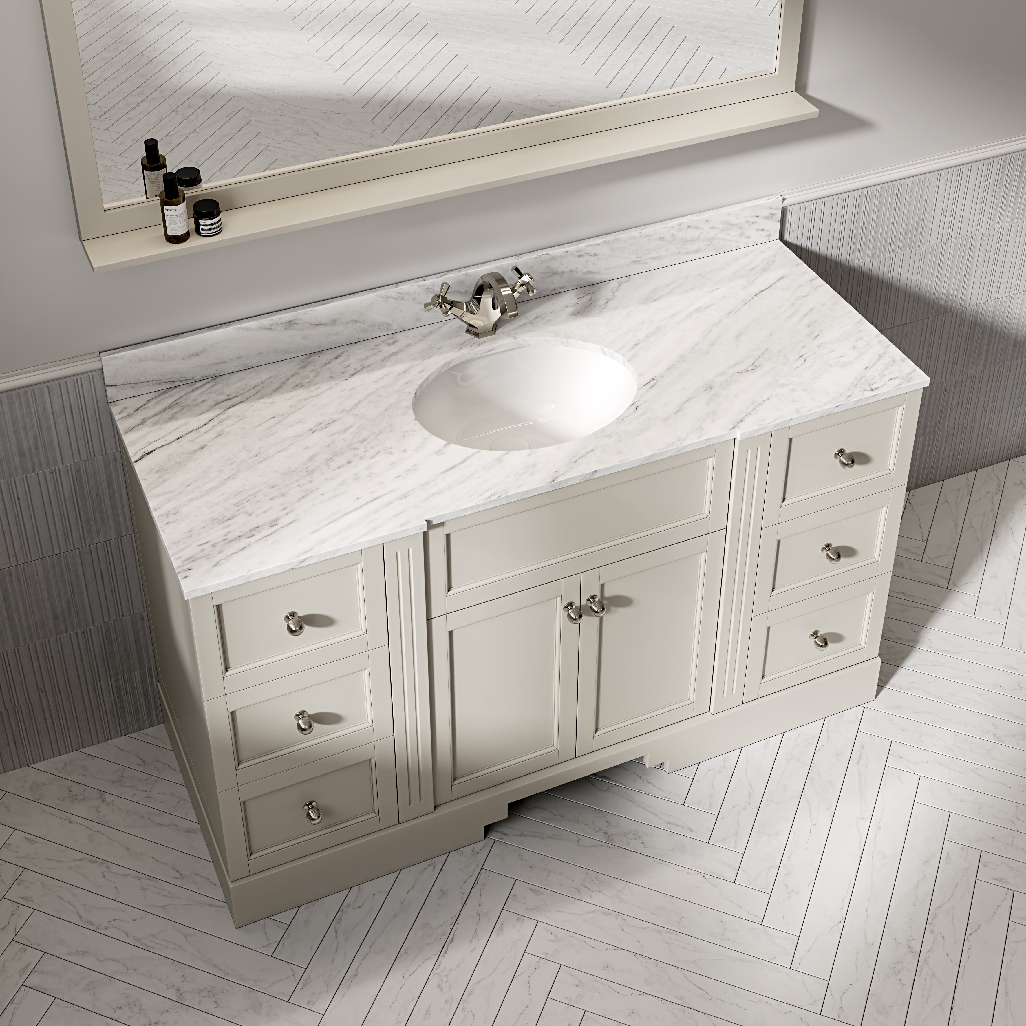 Wentworth Carrara Marble Floorstanding Vanity Unit (Matte Stone) 1400mm