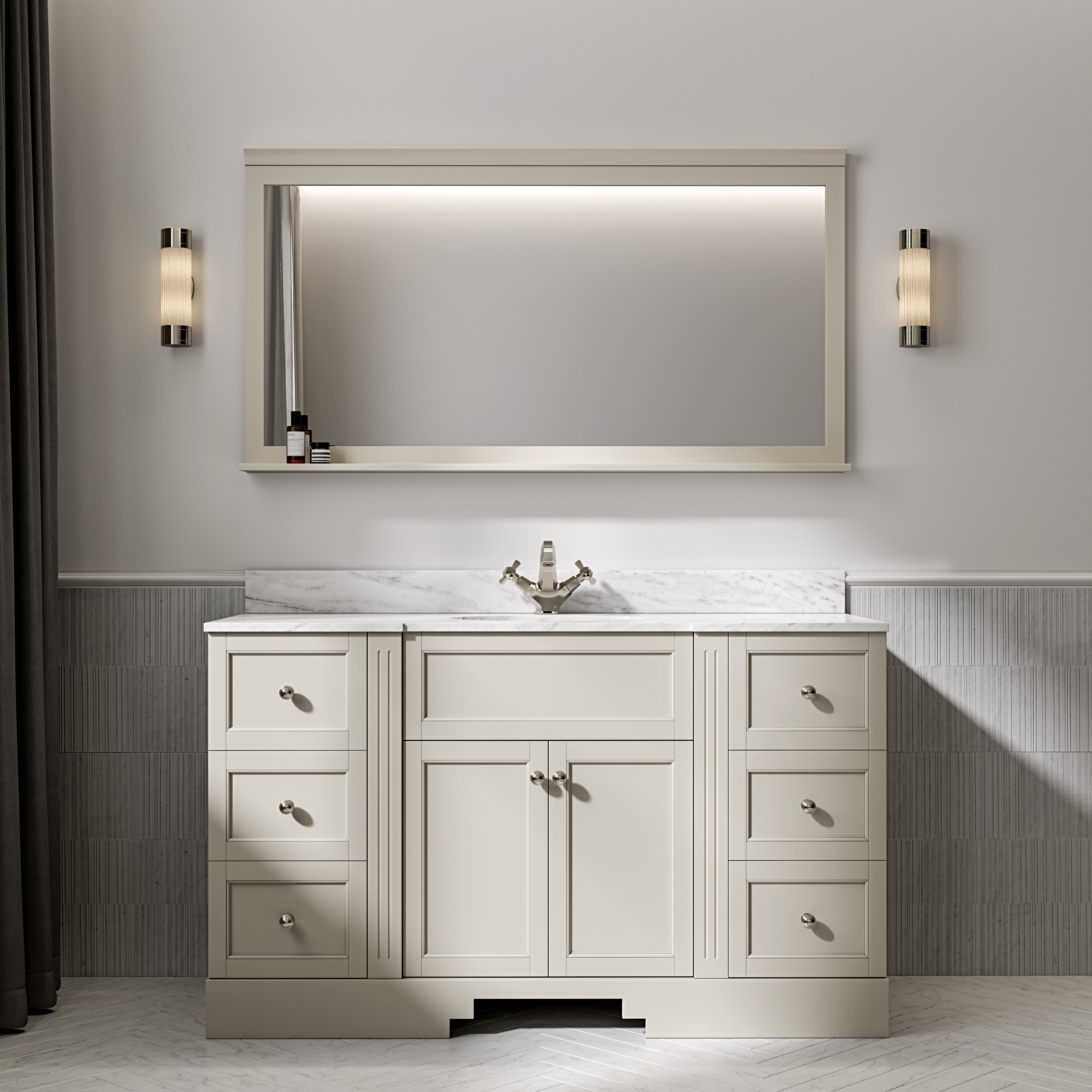 Wentworth Carrara Marble Floorstanding Vanity Unit (Matte Stone) 1400mm