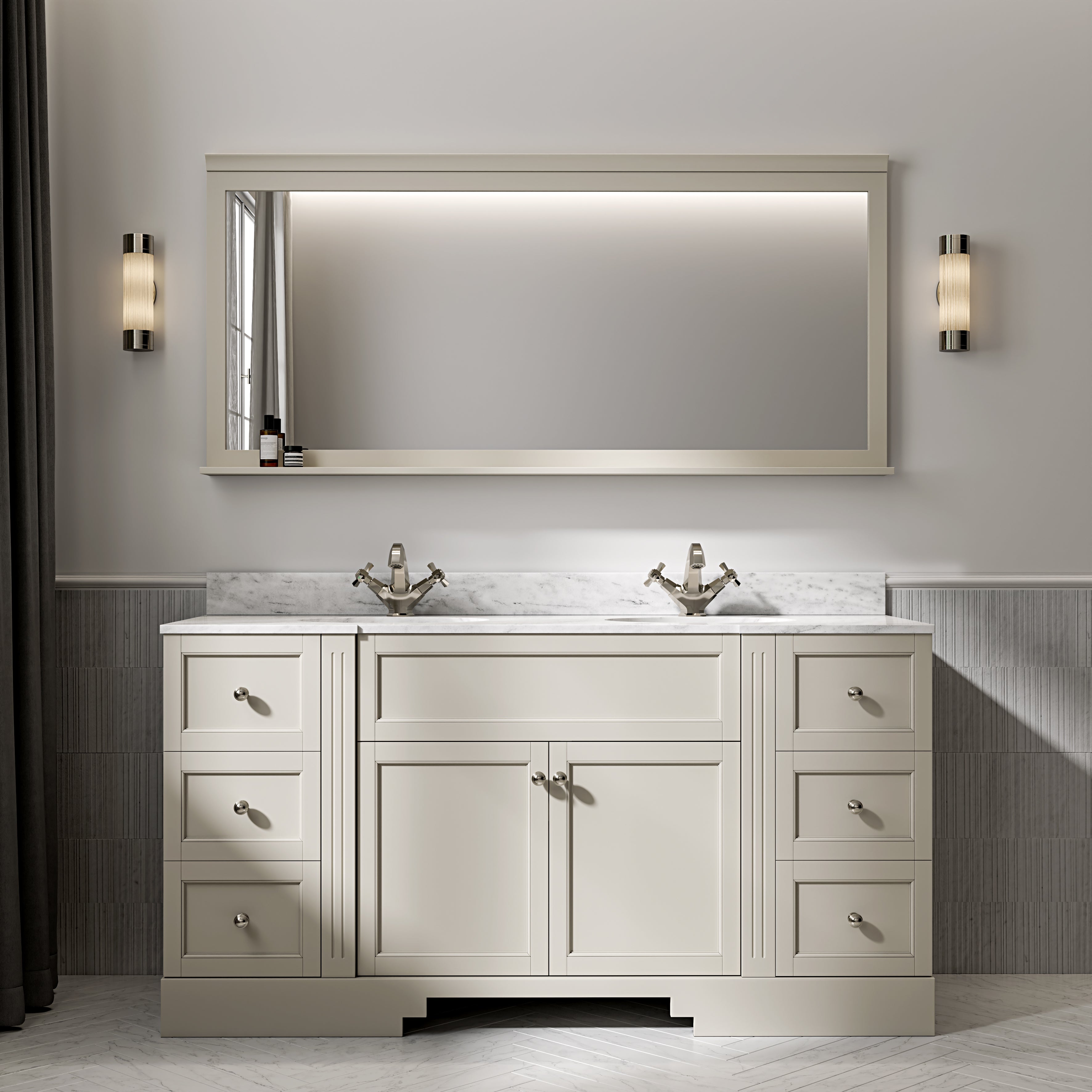 Wentworth Carrara Marble Floorstanding Vanity Unit (Matte Stone) 1600mm