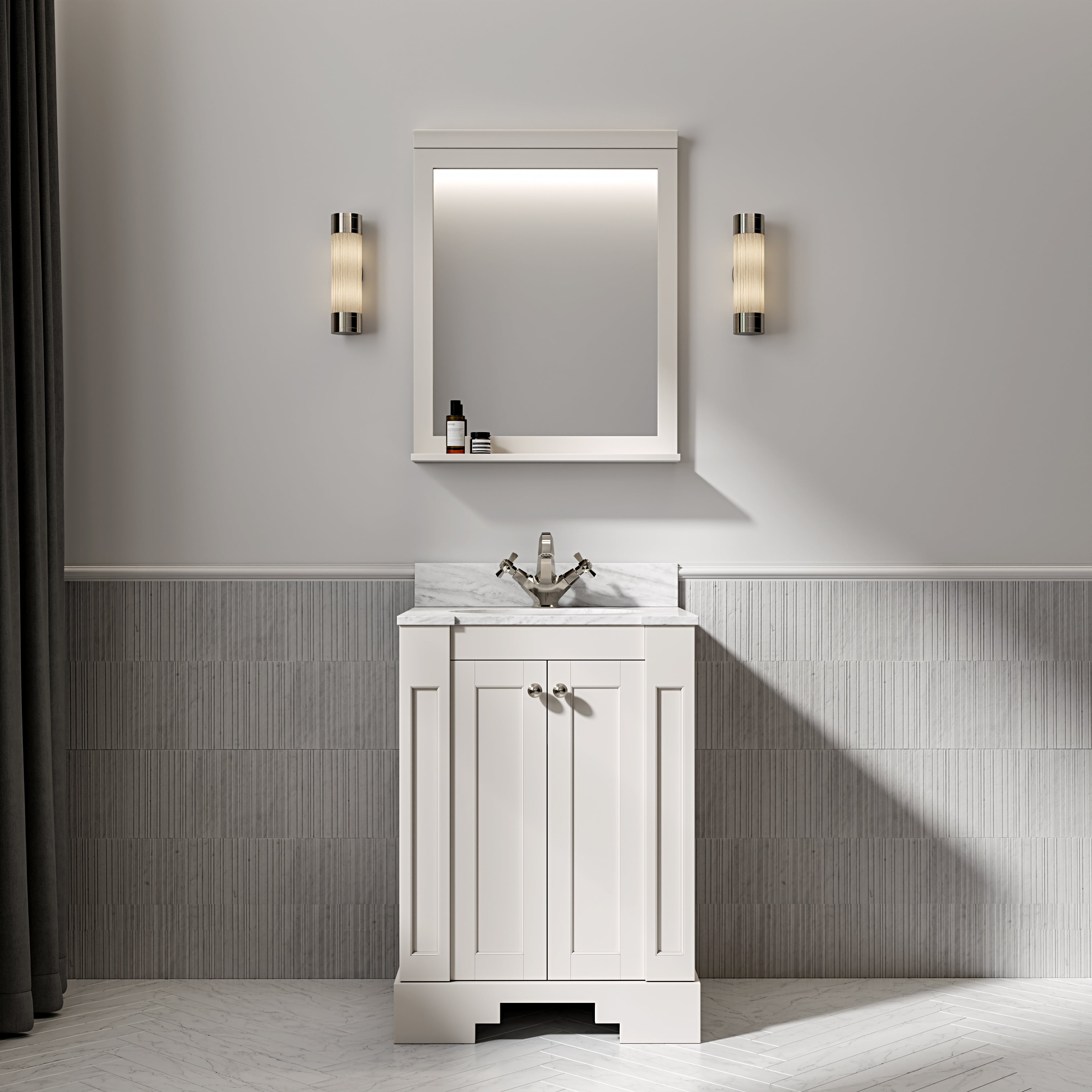 Wentworth Carrara Marble Floorstanding Vanity Unit (Matte Cream) 600mm