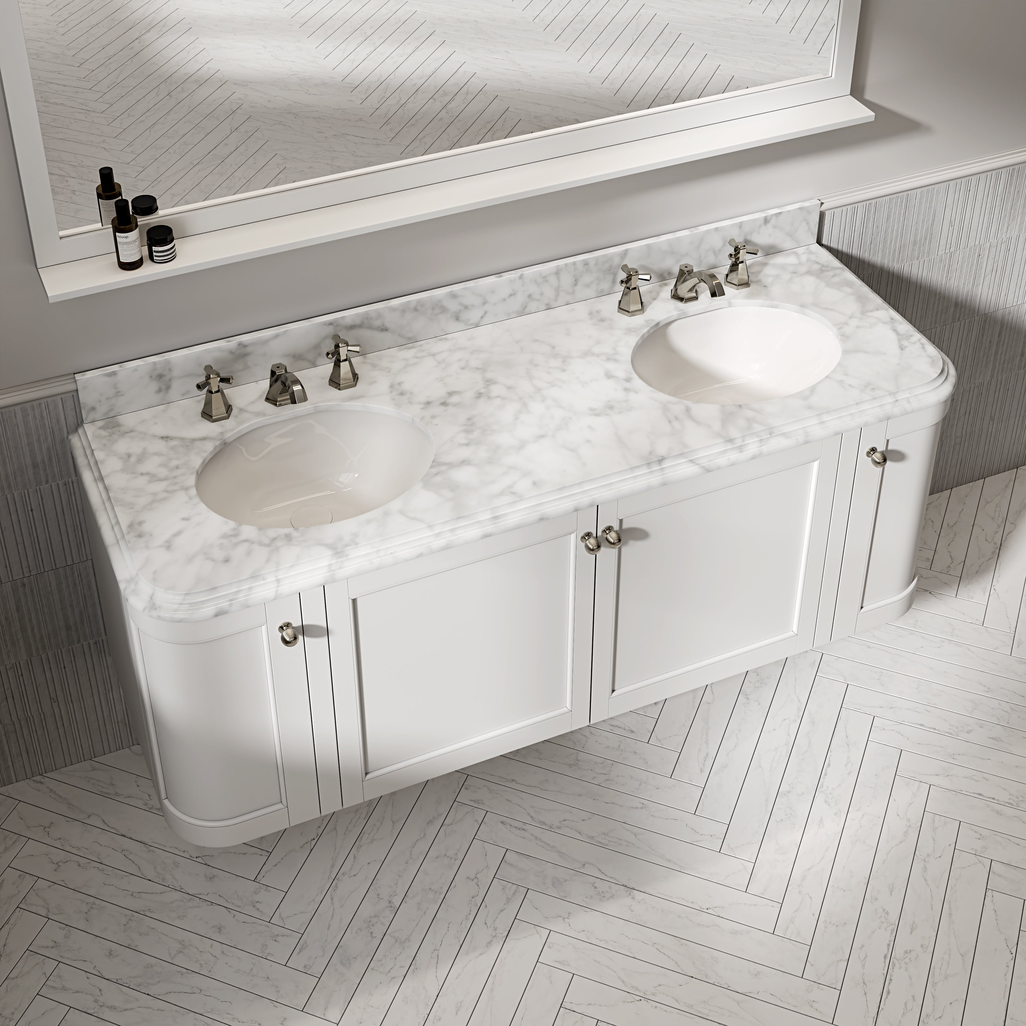 Charlbury Carrara Marble Wall Mounted Vanity Unit (Matte White) 1600mm