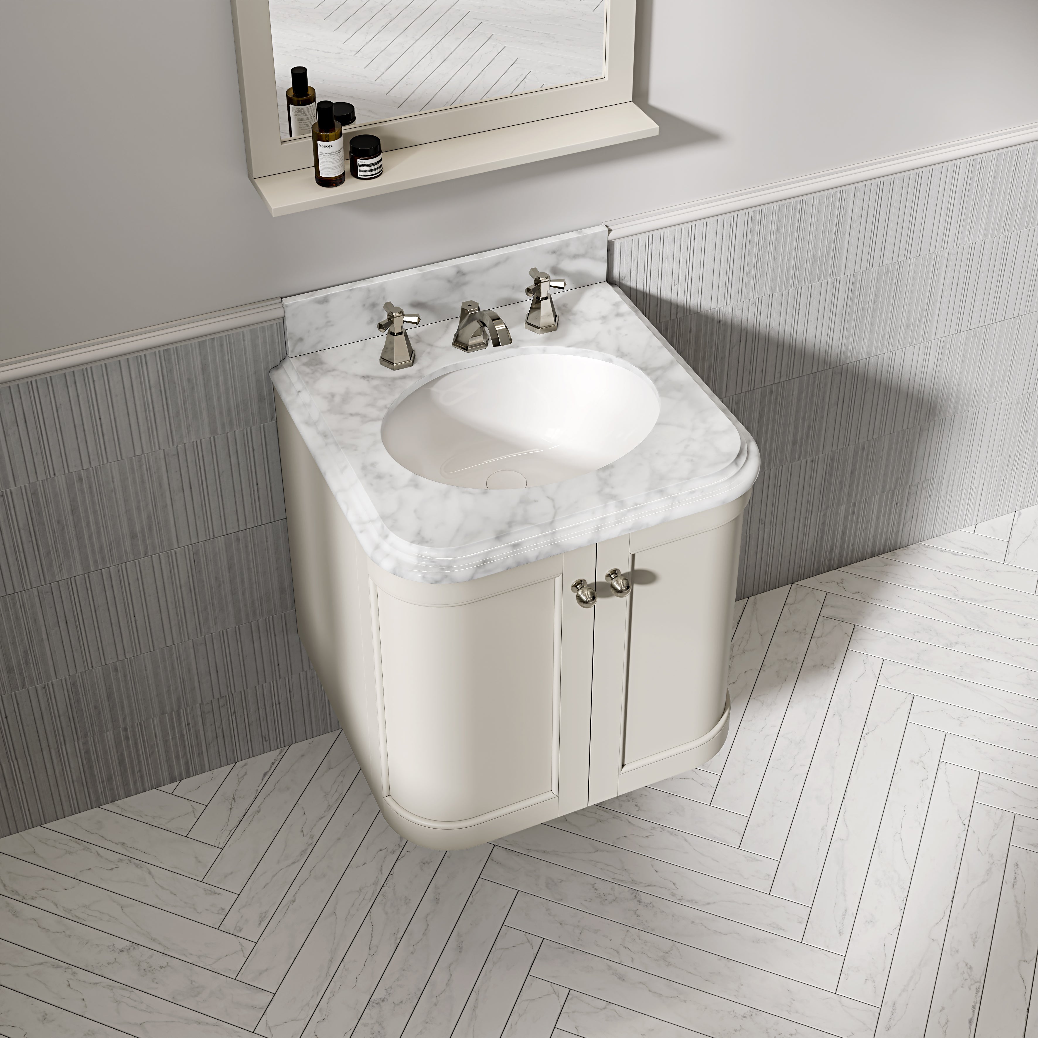 Charlbury Carrara Marble Wall Mounted Vanity Unit (Matte Stone) 600mm