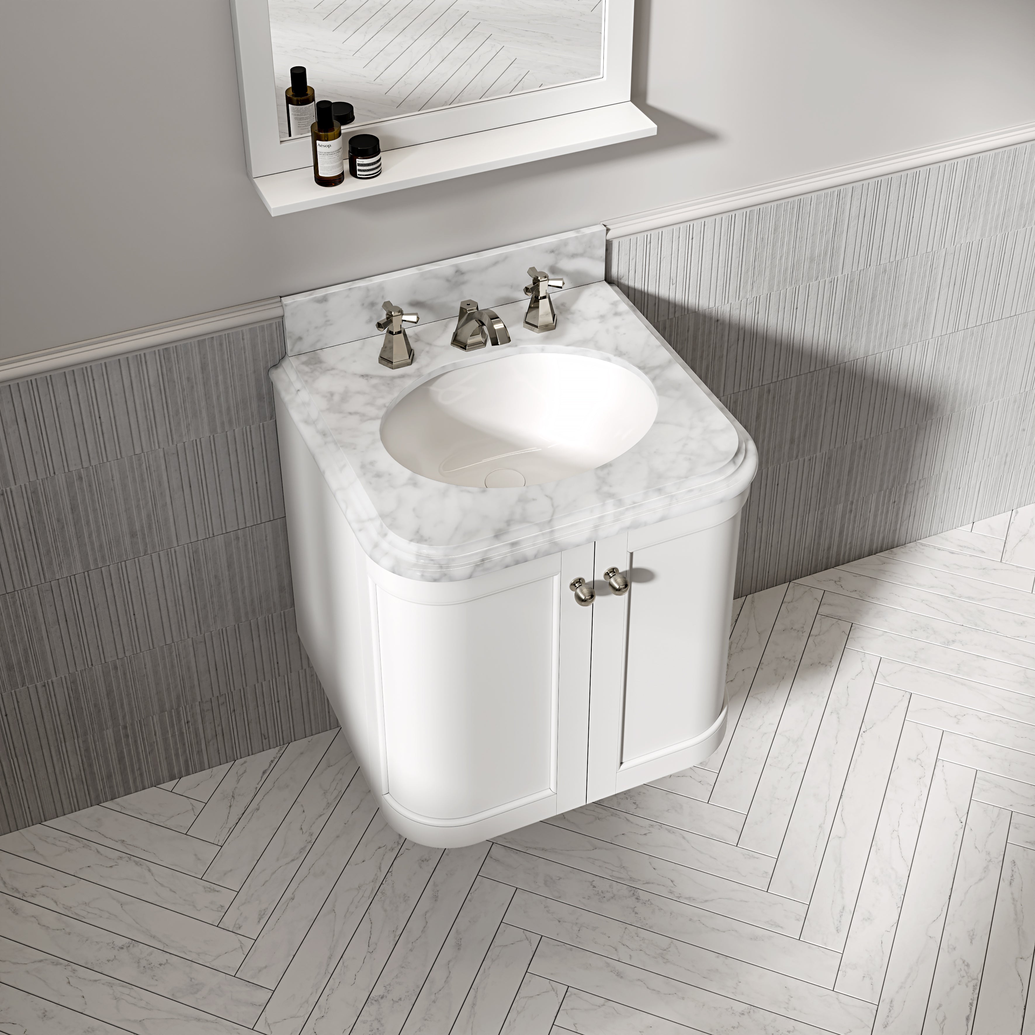 Charlbury Carrara Marble Wall Mounted Vanity Unit (Matte White) 600mm