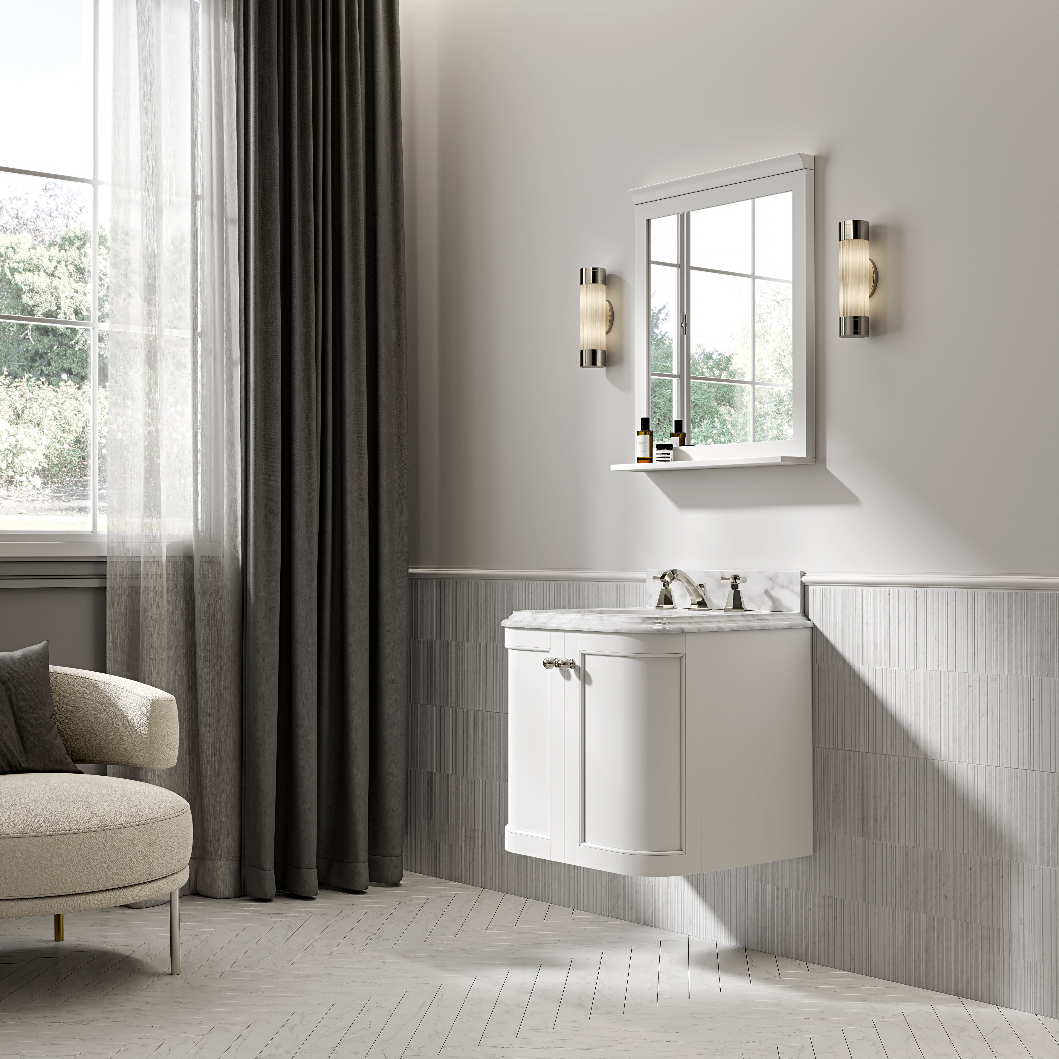 Charlbury Carrara Marble Wall Mounted Vanity Unit (Matte White) 600mm