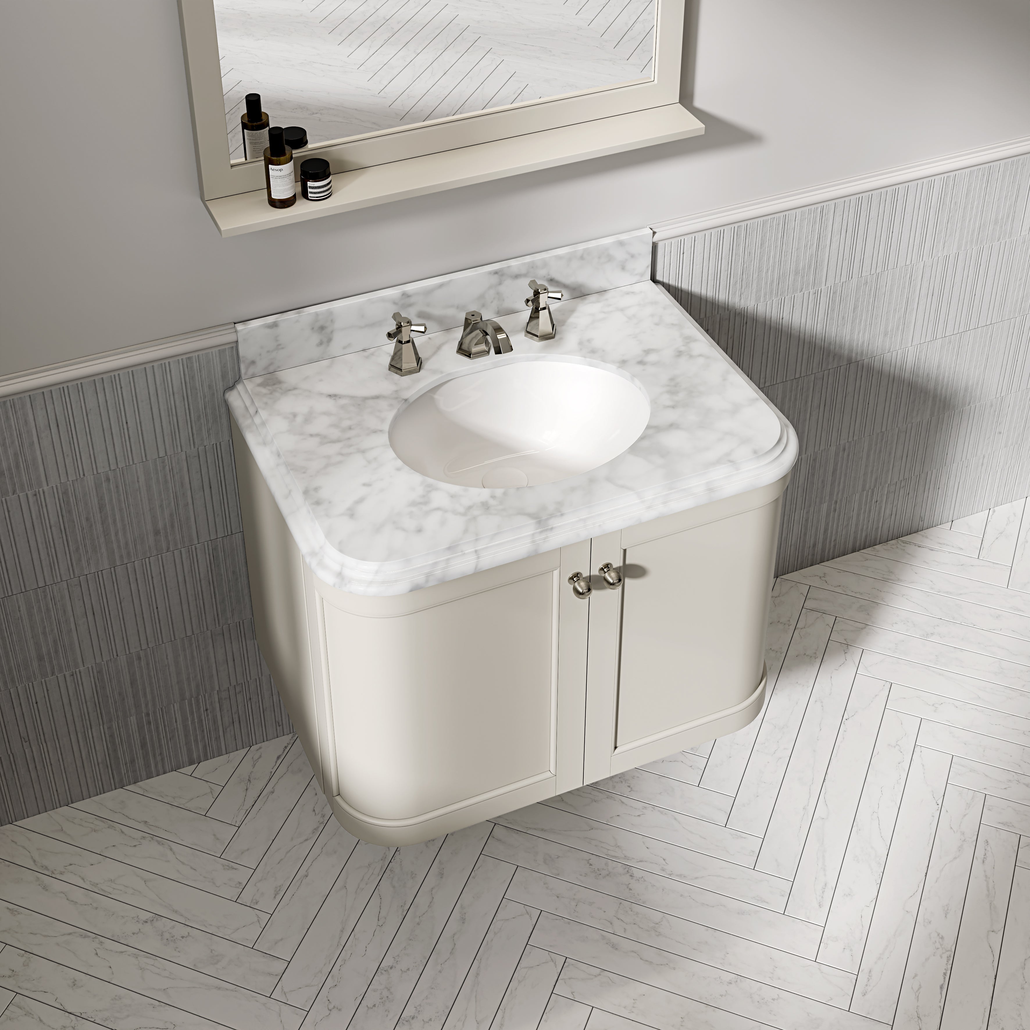 Charlbury Carrara Marble Wall Mounted Vanity Unit (Matte Stone) 800mm