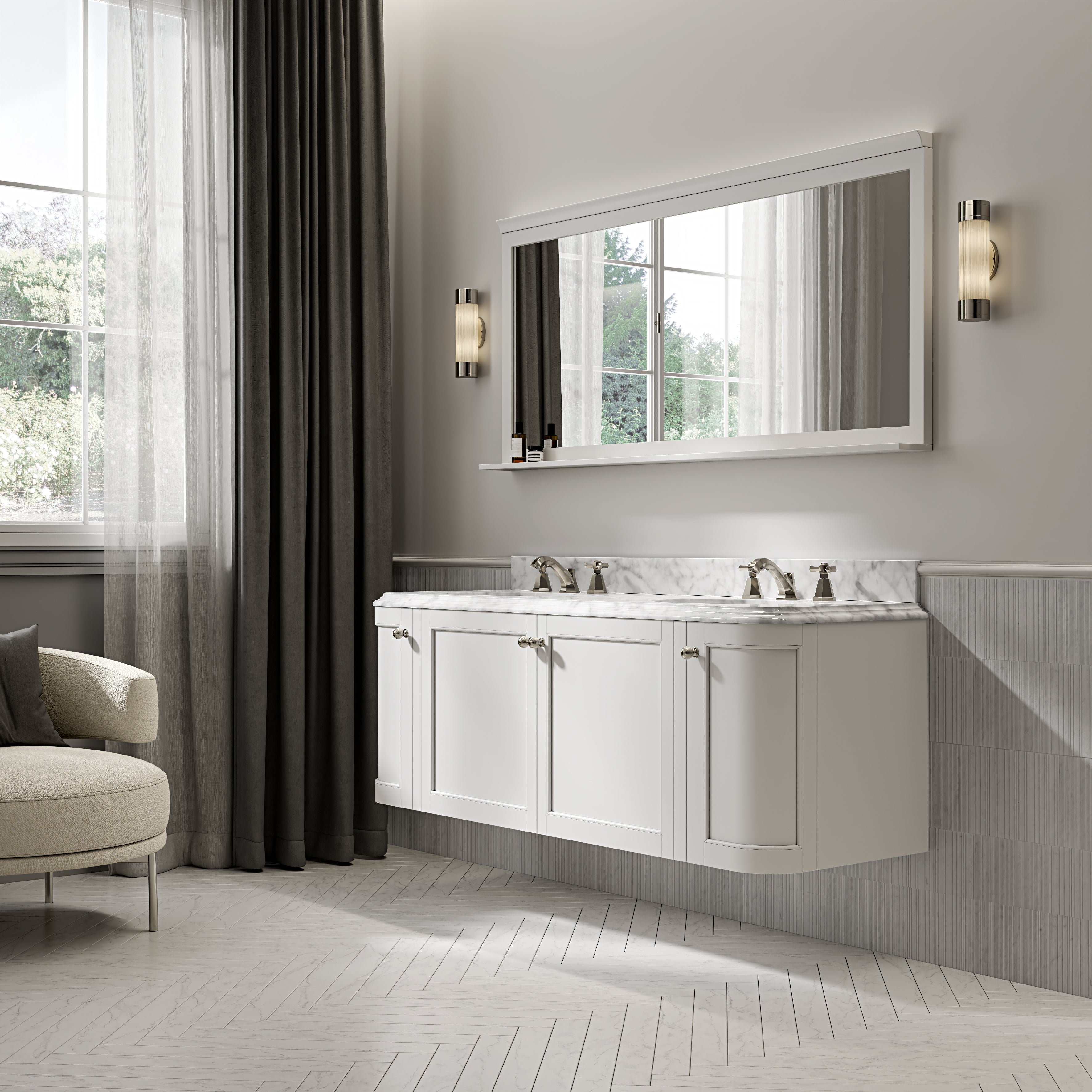 Charlbury Carrara Marble Wall Mounted Vanity Unit (Matte White) 1600mm