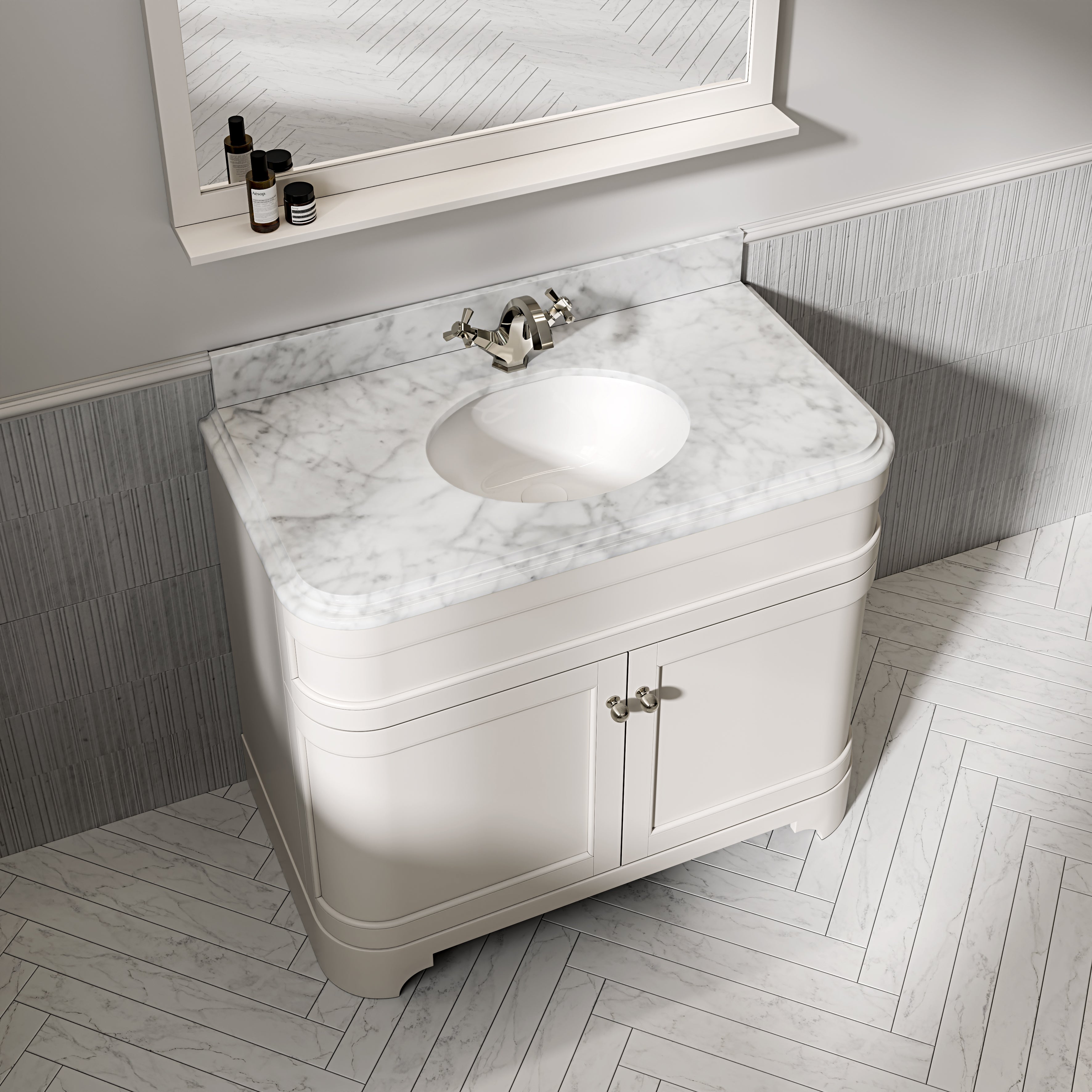 Cobham Carrara Marble Floorstanding Vanity Unit (Matte Cream) 1000mm