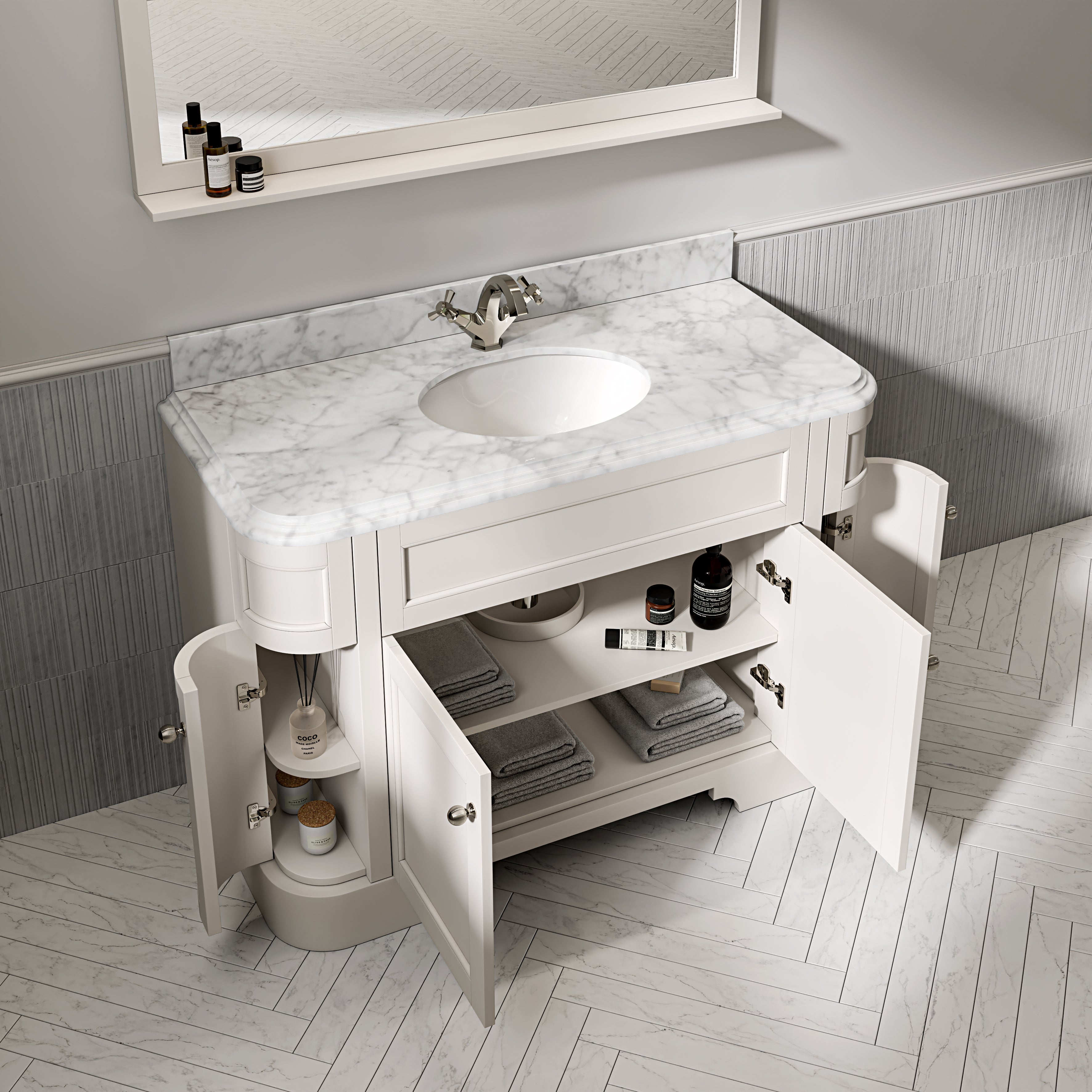 Cobham Carrara Marble Floorstanding Vanity Unit (Matte Cream) 1200mm