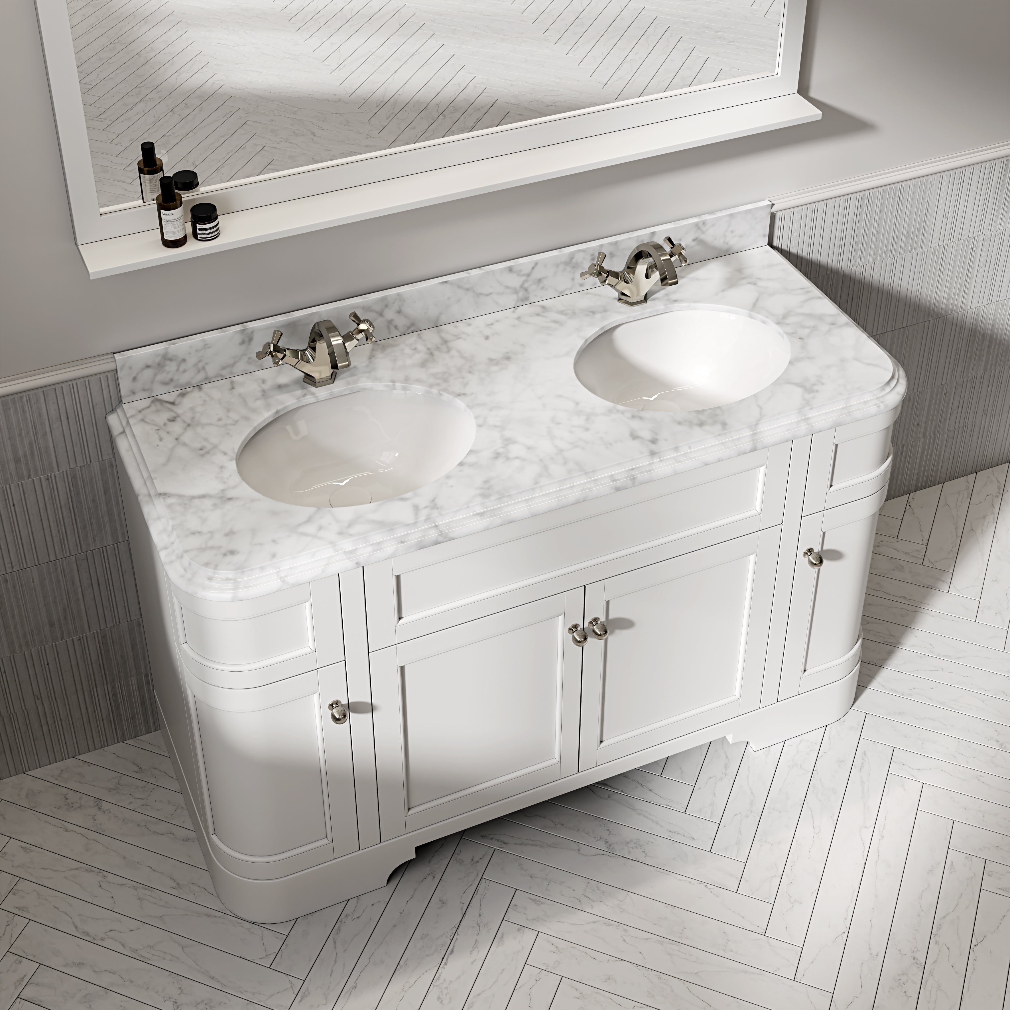 Cobham Carrara Marble Floorstanding Vanity Unit (Matte White) 1400mm