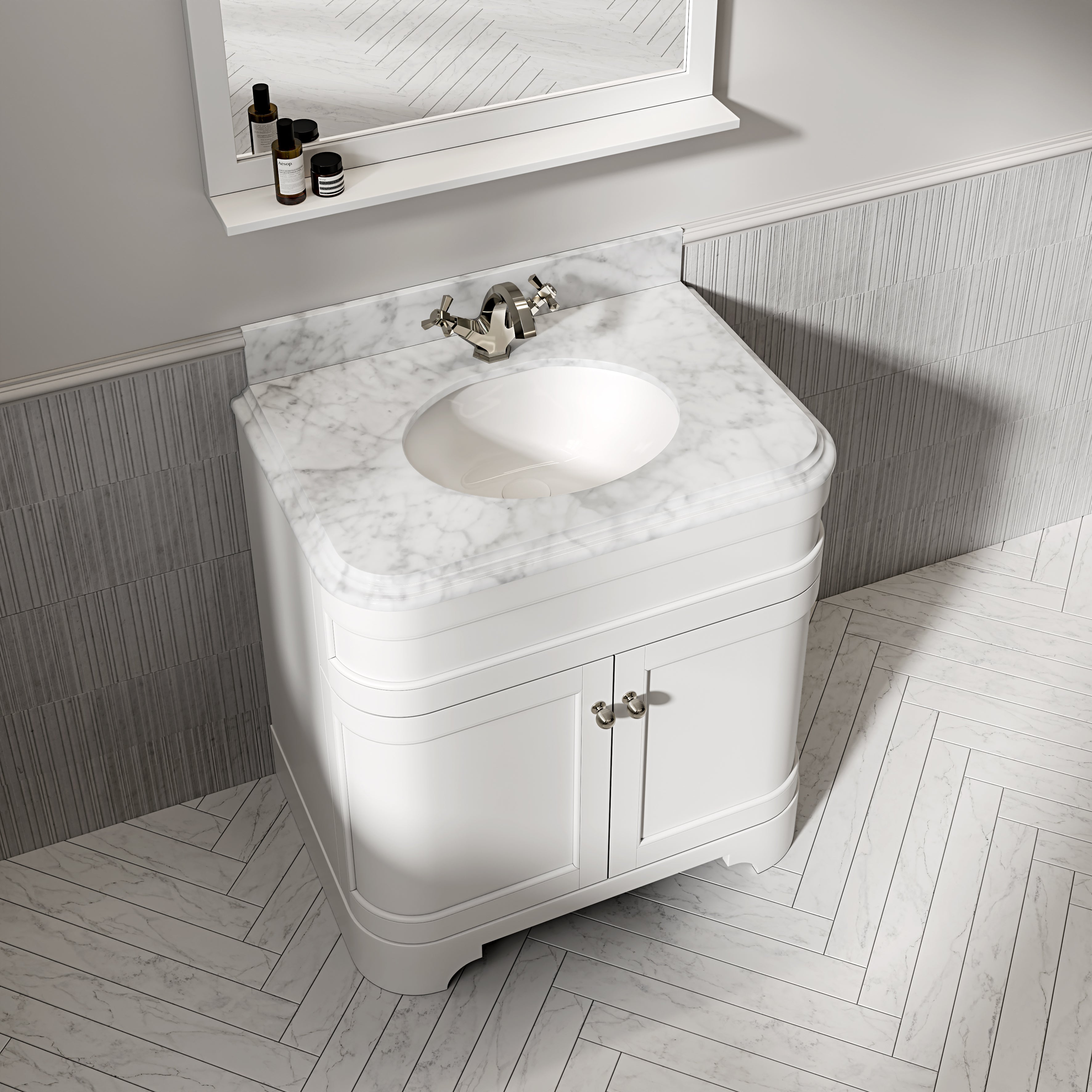 Cobham Carrara Marble Floorstanding Vanity Unit (Matte White) 800mm