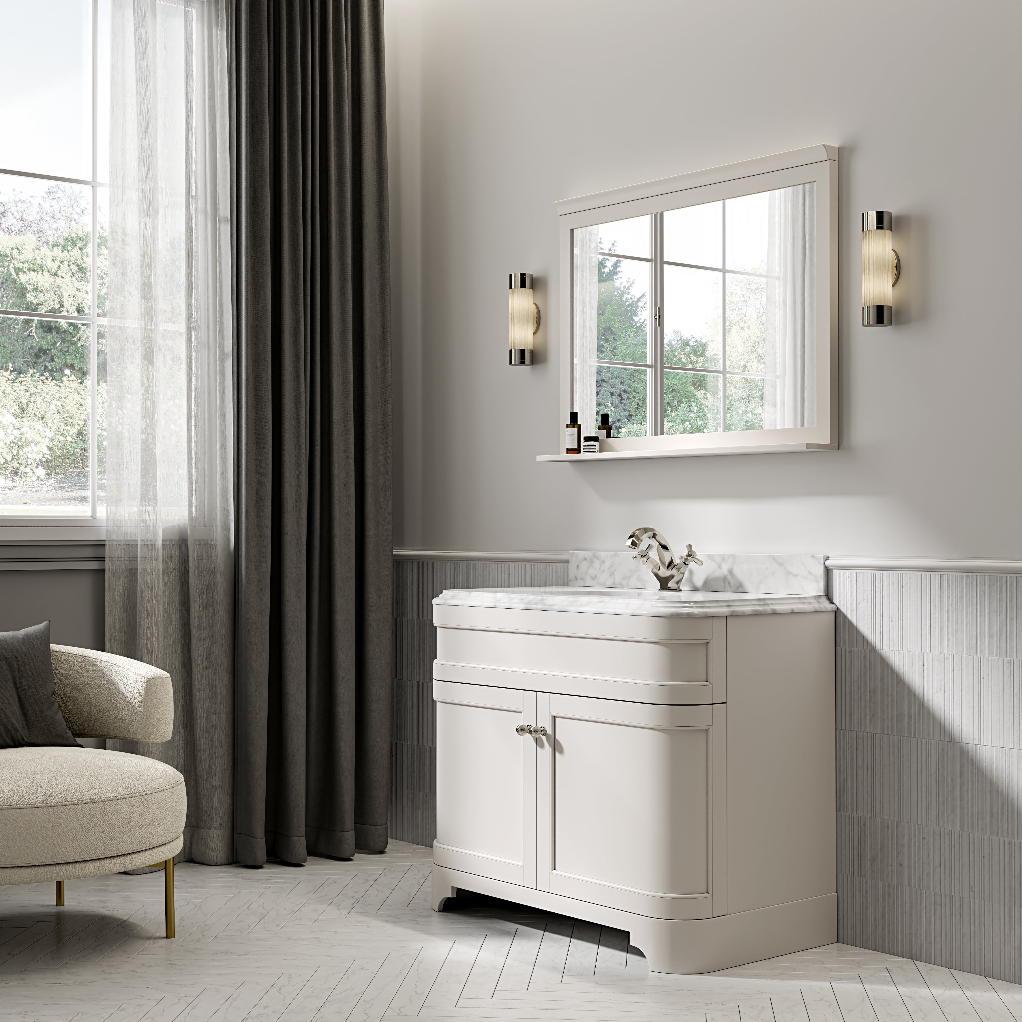 Cobham Carrara Marble Floorstanding Vanity Unit (Matte Cream) 1000mm