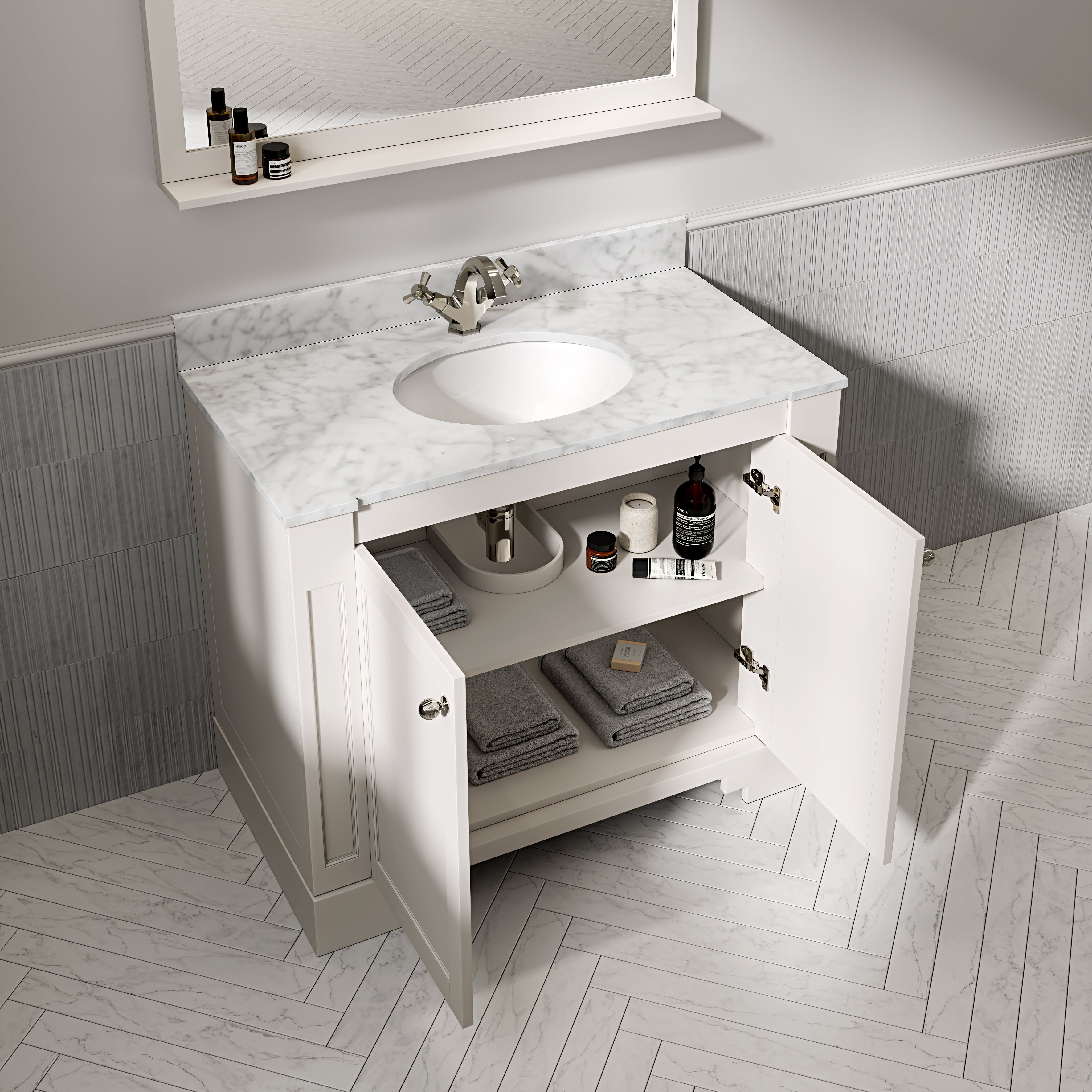 Wentworth Carrara Marble Floorstanding Vanity Unit (Matte Cream) 1000mm