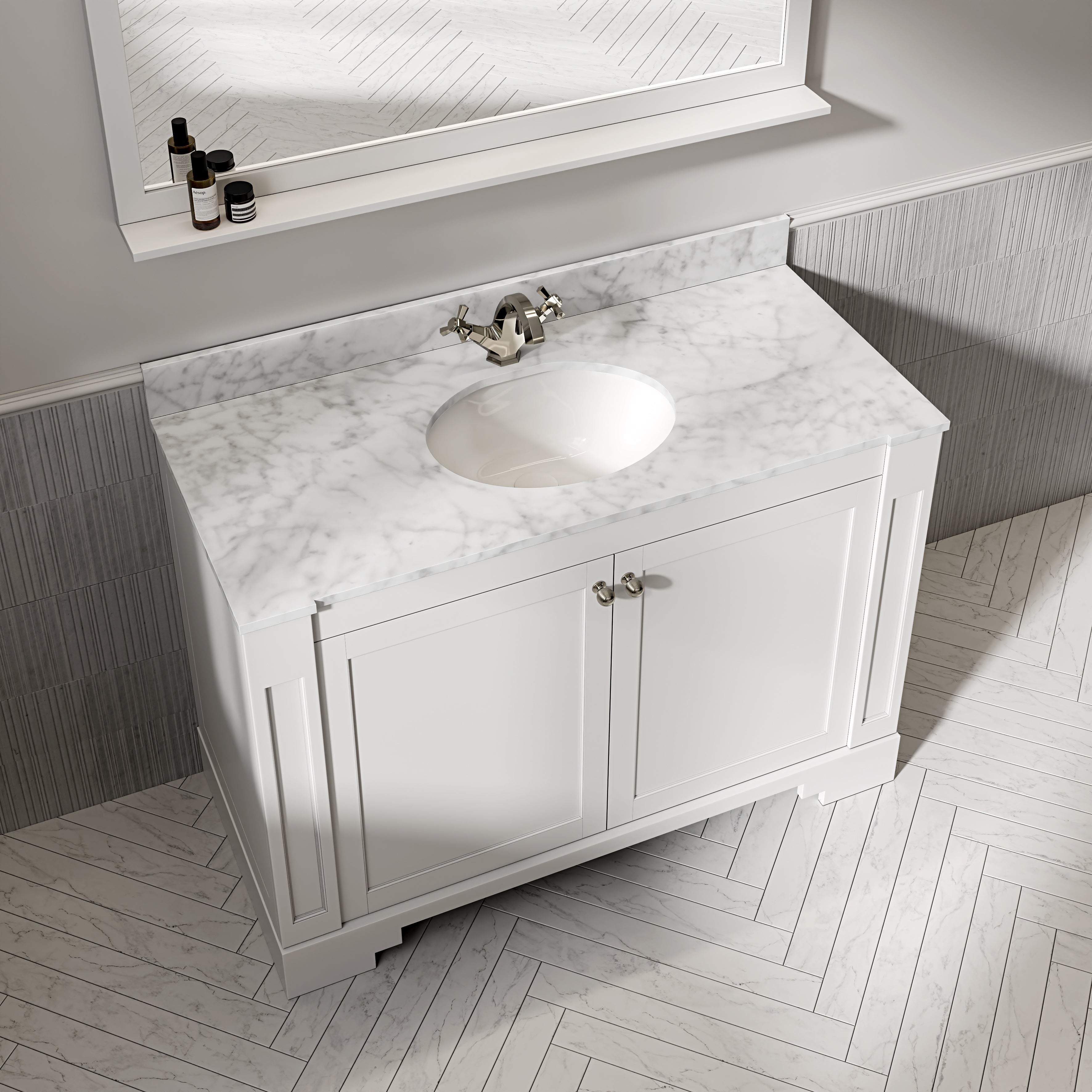 Wentworth Carrara Marble Floorstanding Vanity Unit (Matte White) 1200mm