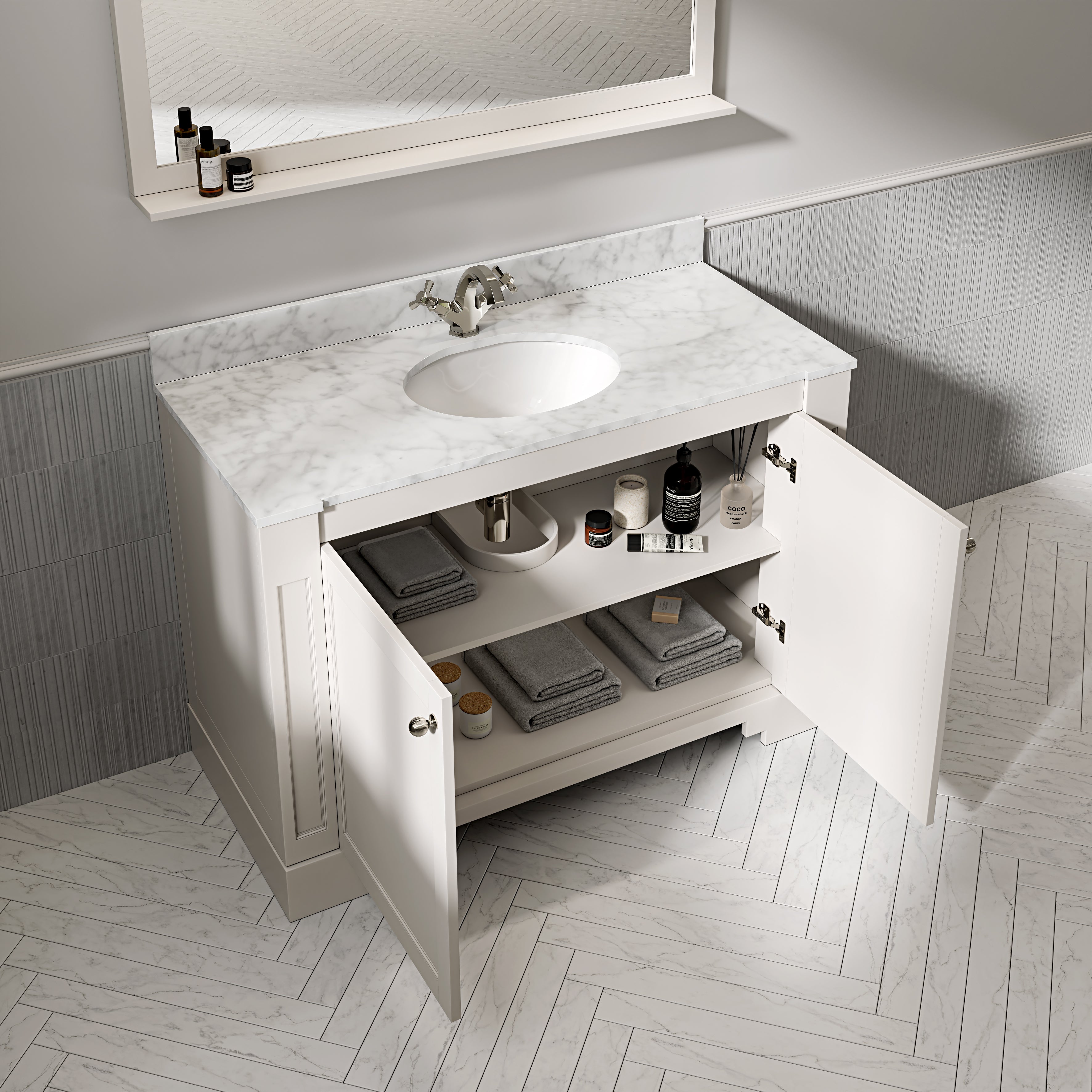 Wentworth Carrara Marble Floorstanding Vanity Unit (Matte Cream) 1200mm